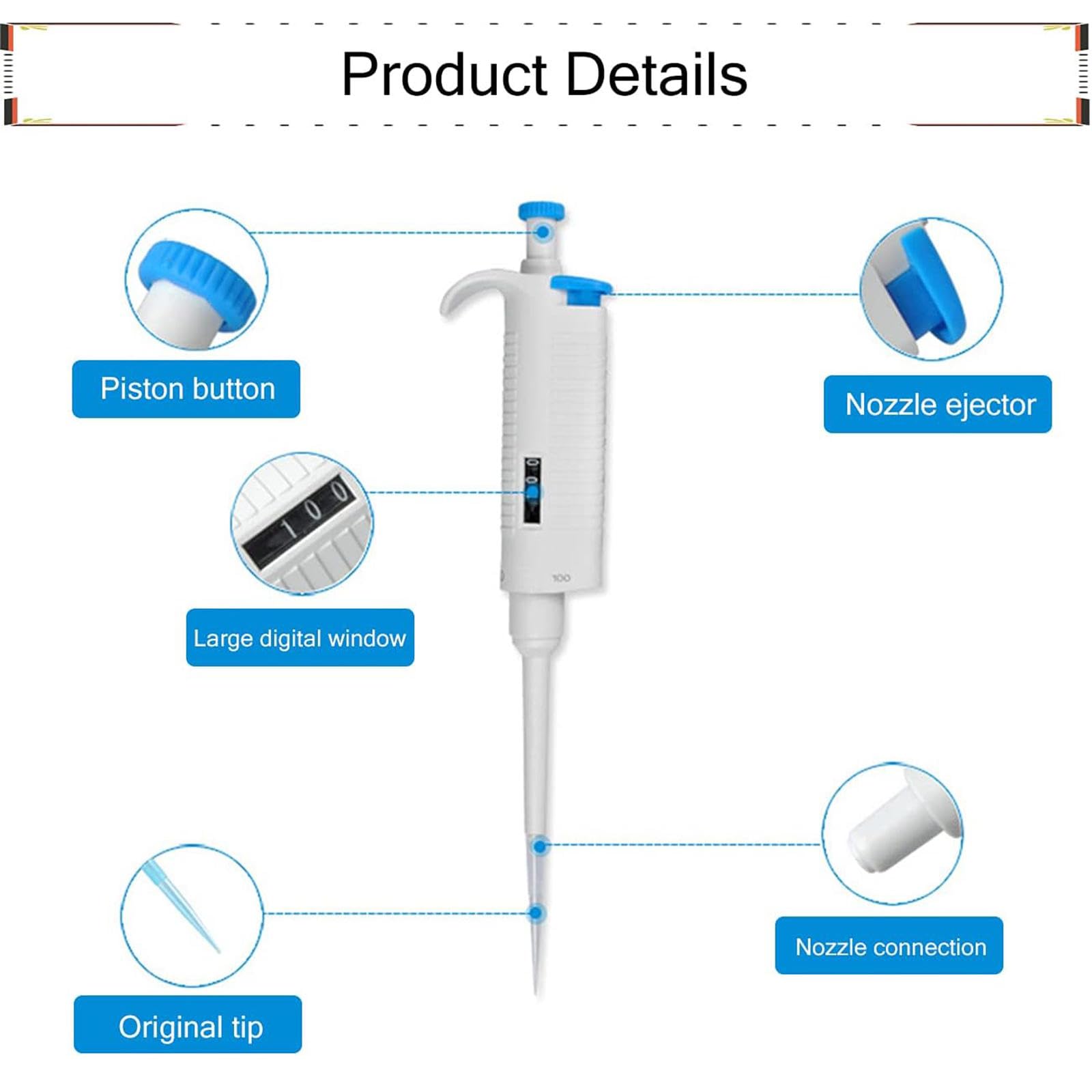 Pipeta de Laboratorio de Un Solo Canal, Volumen Variable Ajustable, Micropipeta de Alta Precisión para Laboratorio Ambiental,P10000