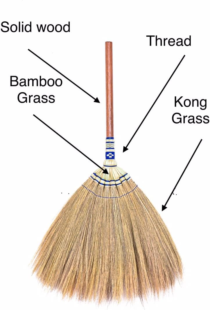 SN SKENNOVA - 28-inch of Short Asian Broom Whisk Broom Thai Natural Grass Broom Solid Wood Handle for RV's Tent Camping : Health & Household
