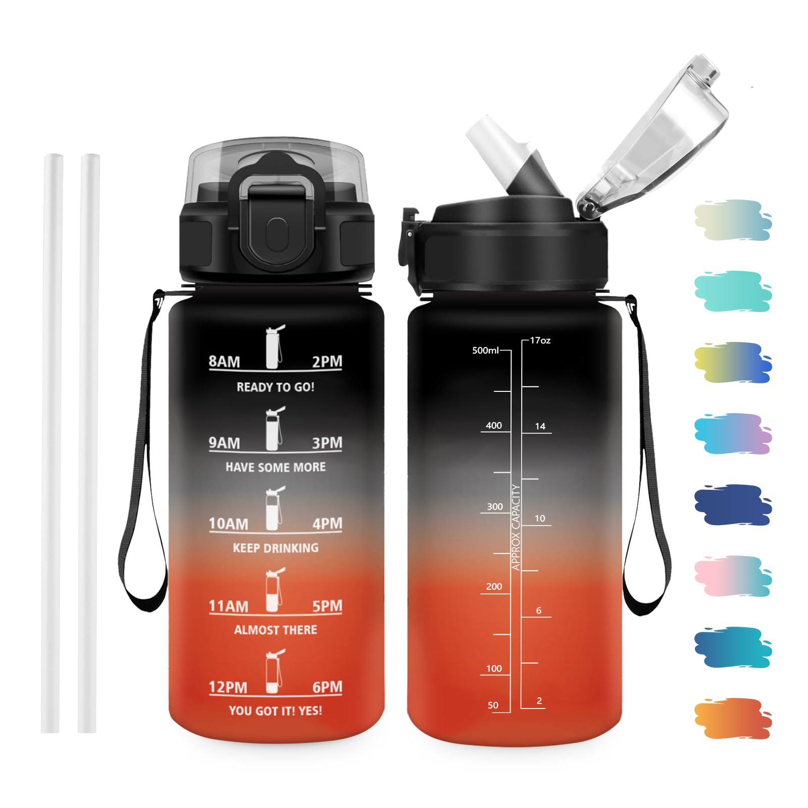 Cantimplora 500ml, Sin BPA con Marcador de Tiempo, Botella con Pajita, Botella de Agua para Running, Cámping, Oficina, Bicicleta, Fitness — view 10