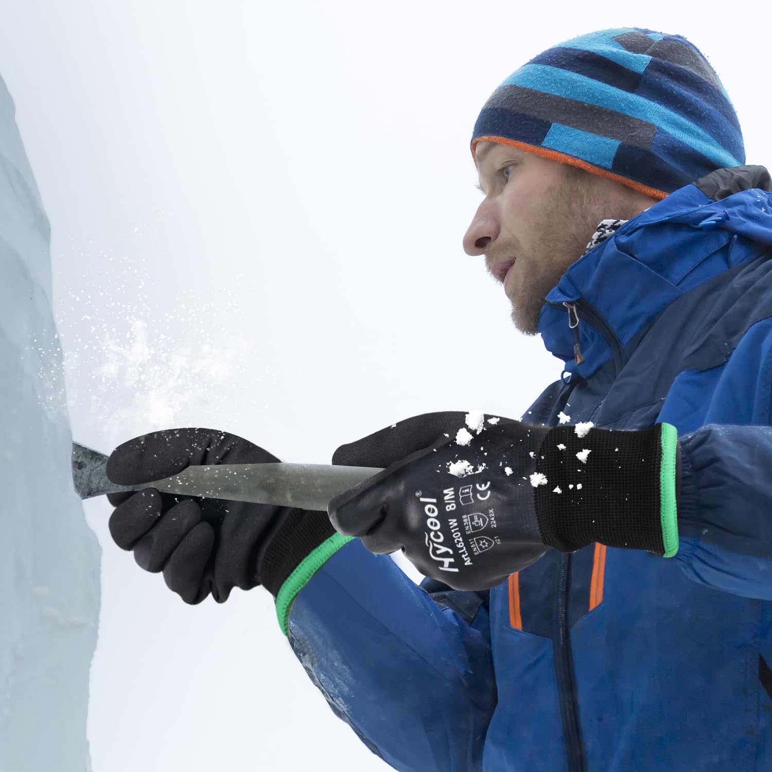 Gants de travail d'hiver imperméables thermiques chauds Gants de montage Grip Gants de travail d'hiver Travail Double couche Nylon Gants isolés Noir (3, L)