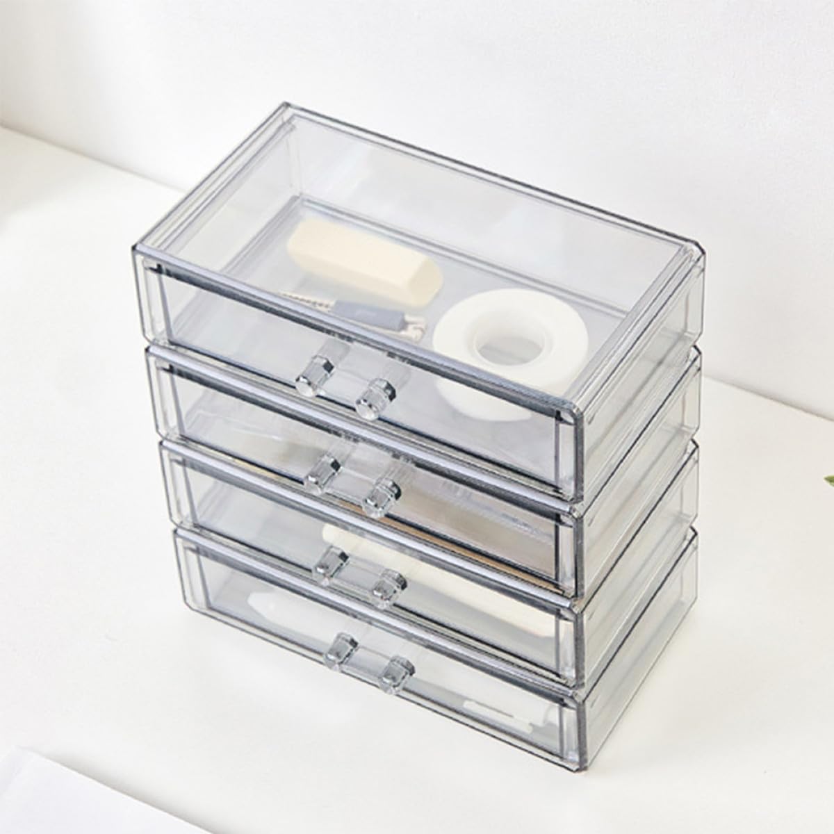 PRETYZOOM Caja de Cosméticos para Almacenamiento Seguro y Cuatro Cajones de Acrílico Transparente Diseño Cerrado de Maquillaje en Escritorio