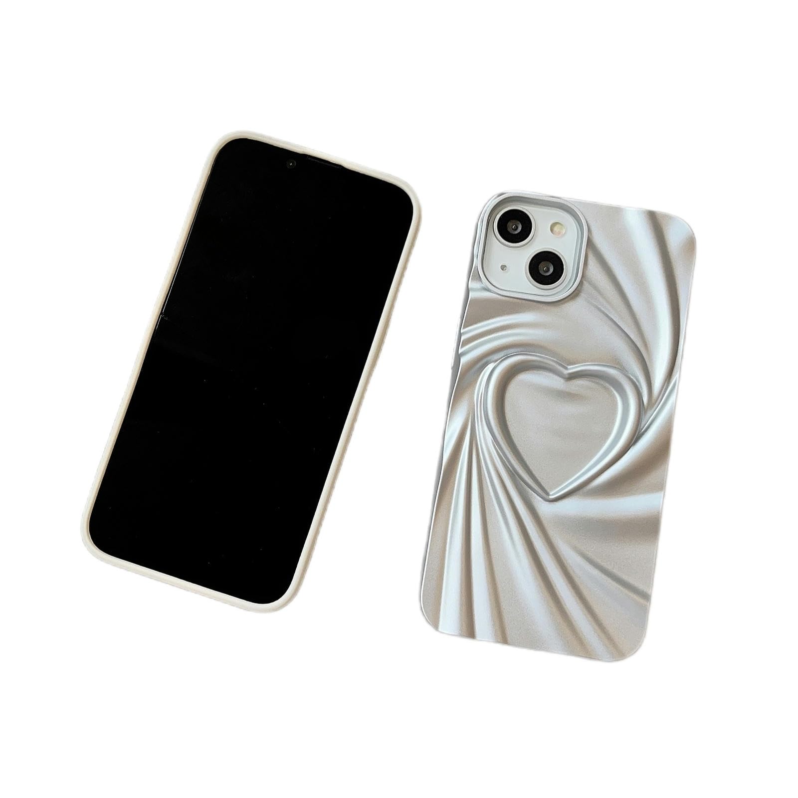 MdybF Etui iPhone Trójwymiarowe Serce Nadaje się do Iphone15Promax Etui na Telefon Komórkowy Iphone14Iphone13 Miękkie Etui Ochronne - Srebro-Iphone 12/12 Pro