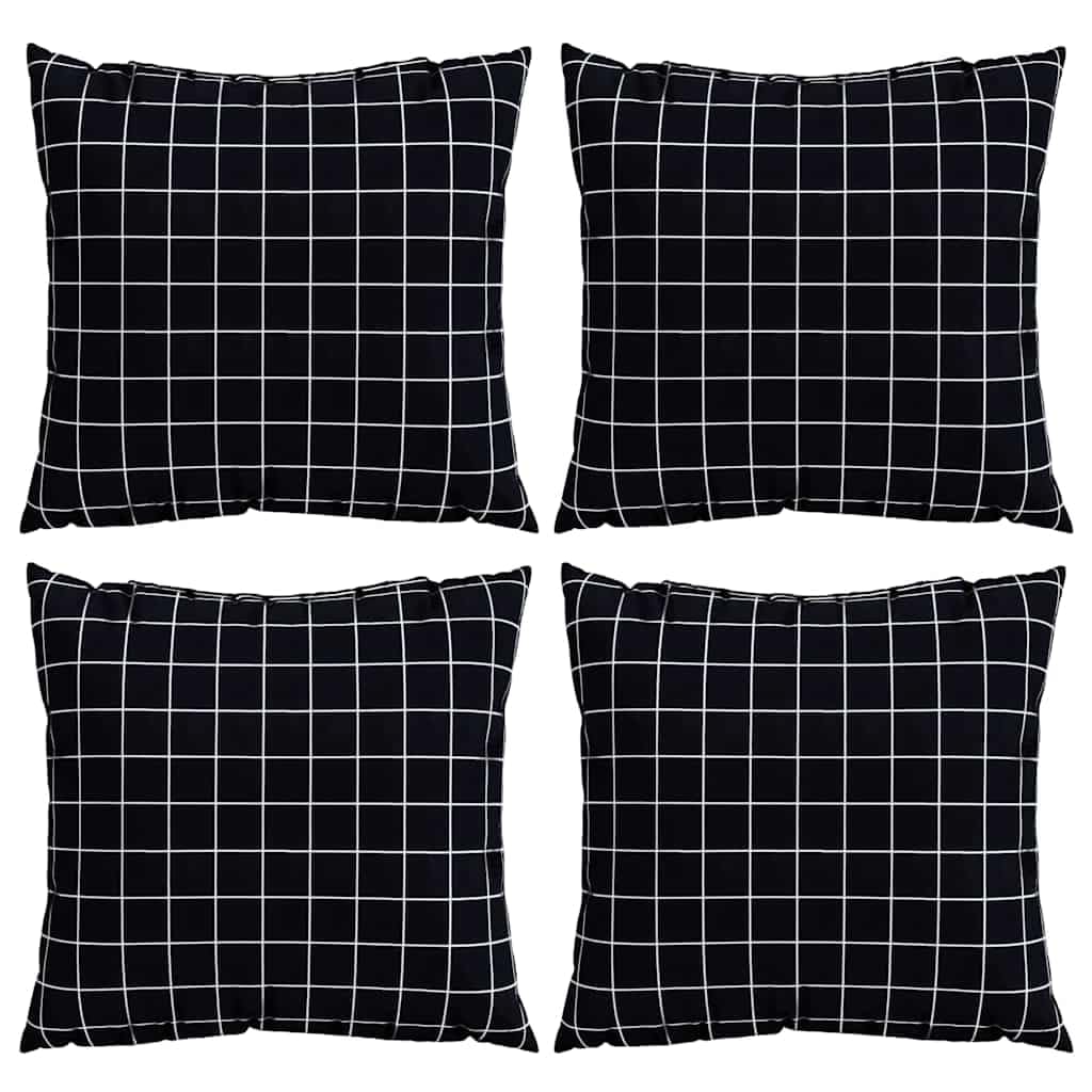 Coussins de canapé carrés noirs à carreaux 50x50 cm en polyester avec rembourrage moelleux (Lot de 4)