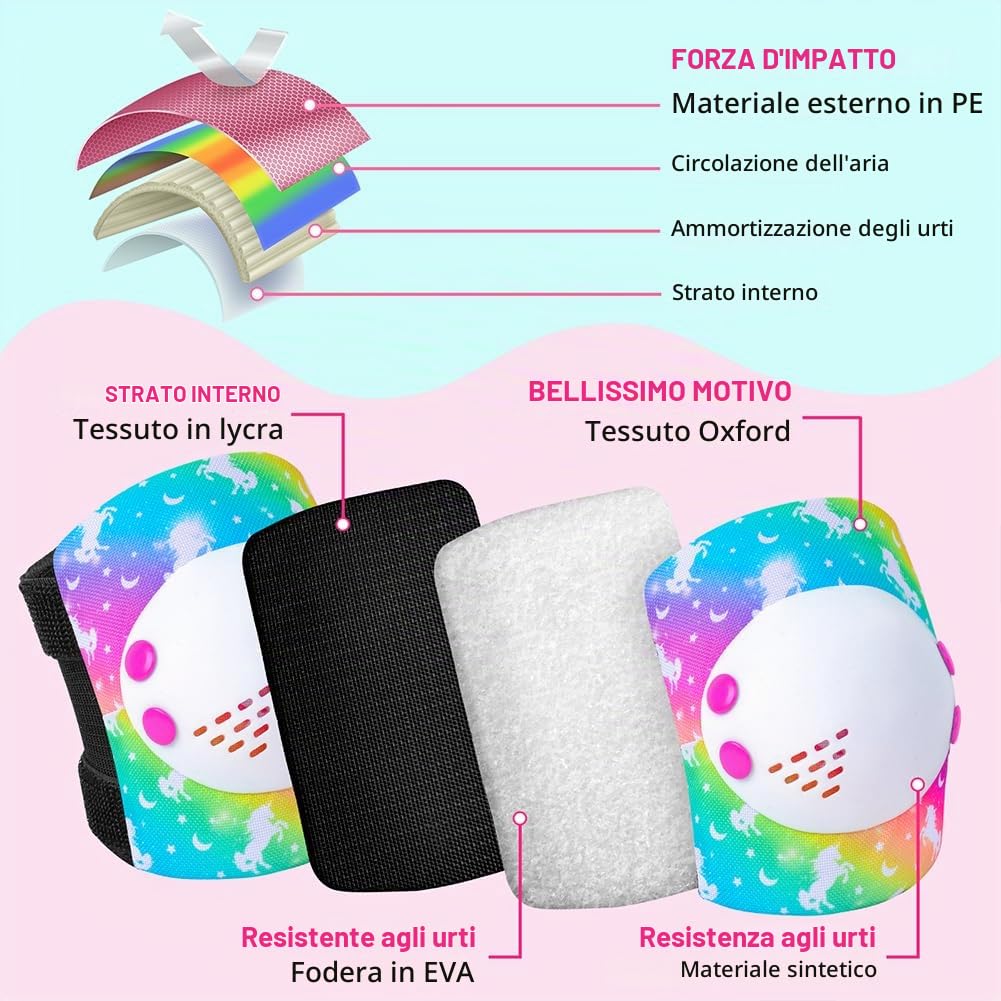 Protezione Pattini Bambina, Set Protezione Pattini Bambina Ginocchiere Regolabili, Adatti per Protezioni Skateboard Bambino, Ginocchiere Bici Bambino