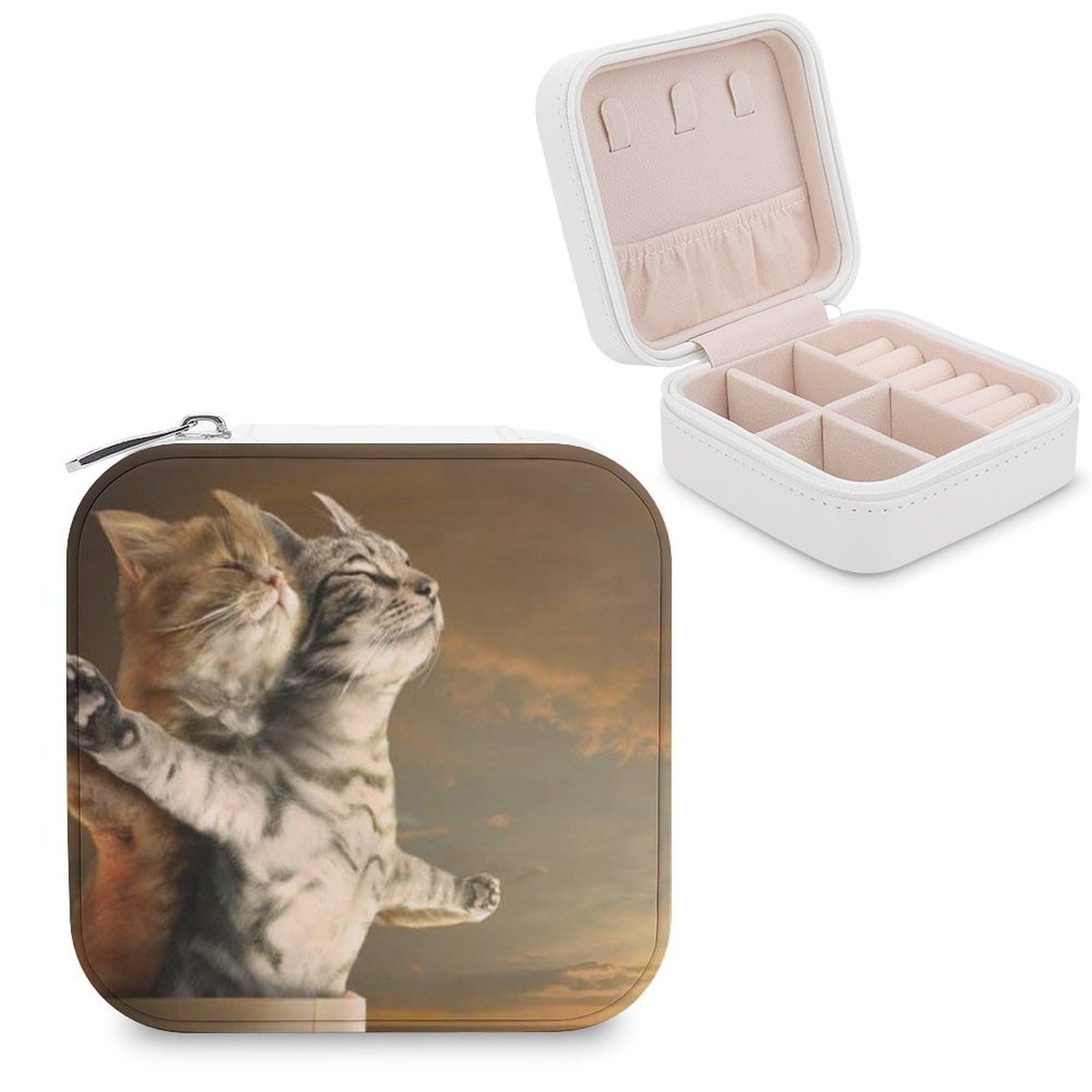 Boîte à bijoux en cuir synthétique Flying Cats avec flanelle