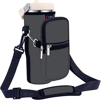 icolor Water Bottle Carrier Bag for Stanley IceFlow Flip Straw Tumbler 20/30oz Stanley IceFlow Mug Carrying Holder Neoprene Sleeve Stanley Cup Accessories Pouch Crossbody Sling for Travel Fitness