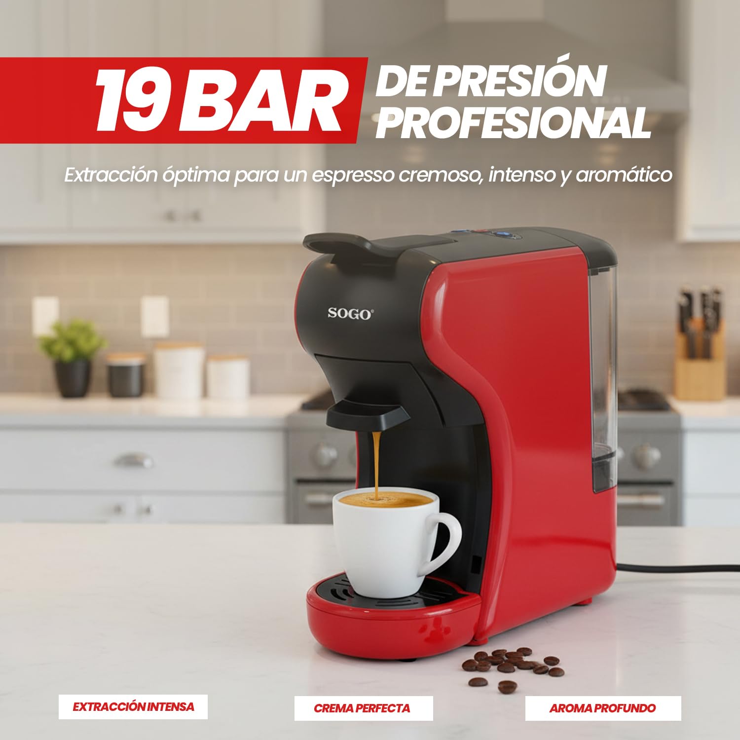 SOGO Macchina da caffè universale a capsule 3in1 - Macchina da caffè multicapsule 9 bar, 0,6, rosso (SS-5675)