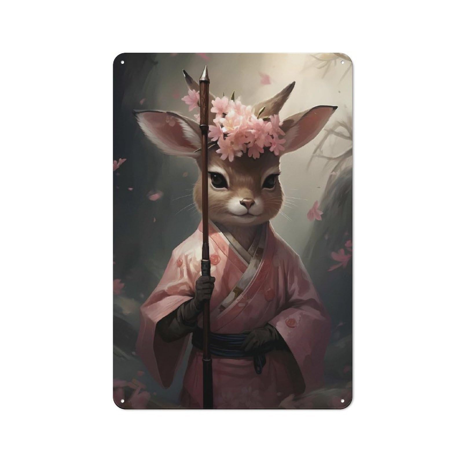 Junmoney The Deers Tale A Samourai Casual Metal Wall Decor 30X20cm, Tin Sign For Greenhouse, Garden Room, Cafe Or Entryway