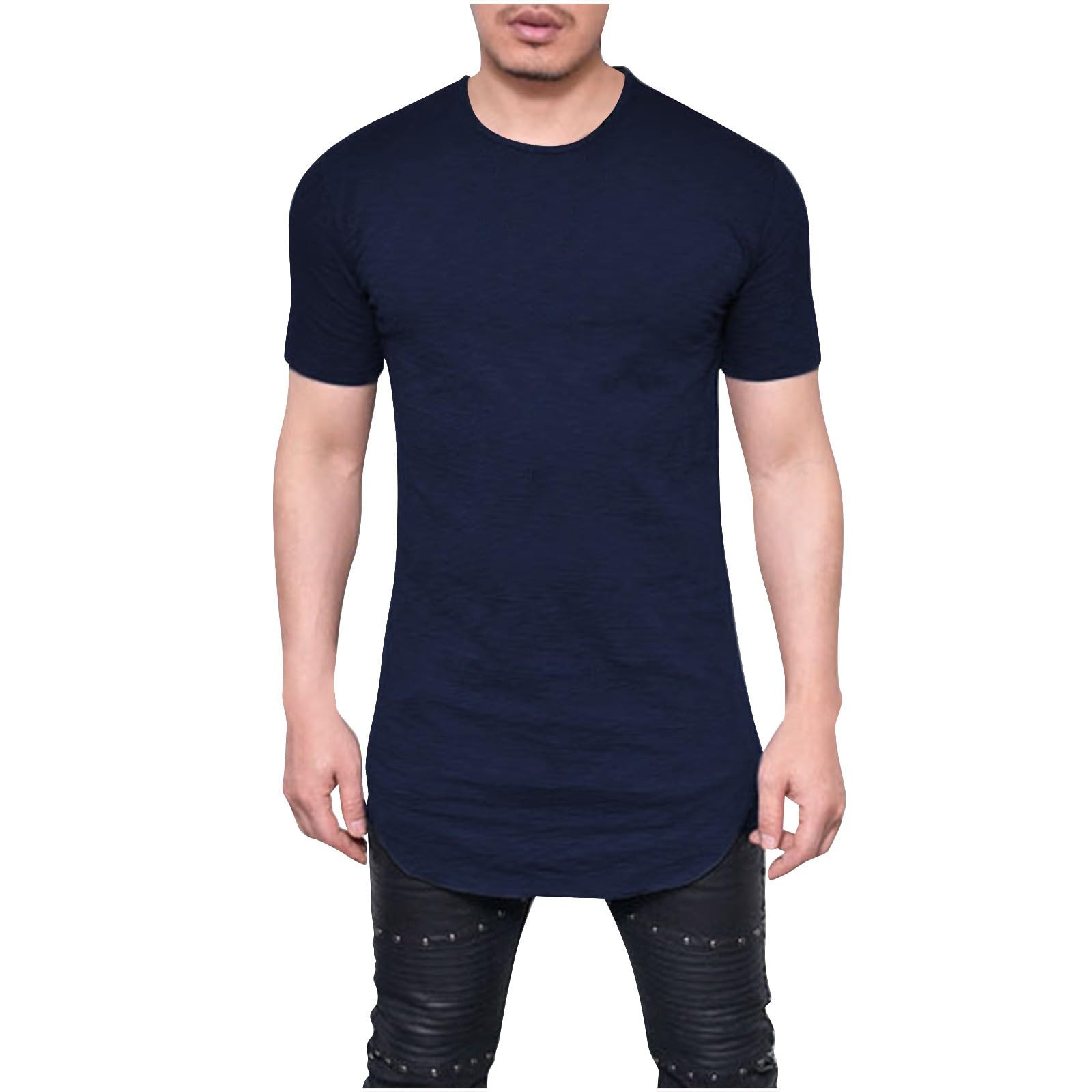 Big and Tall Mens Tshirts Casual Hipster Longline Extra Long Shirts Curve Hem Tees Gym Workout Muscle Shirts