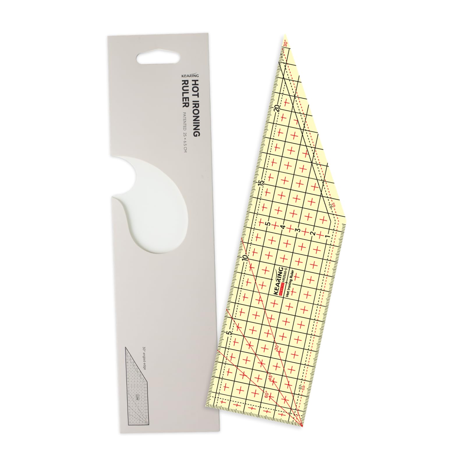 KEARING 25x6.5cm Metric Hot Hem Ruler - 30° Angle Seam Ironing Tool