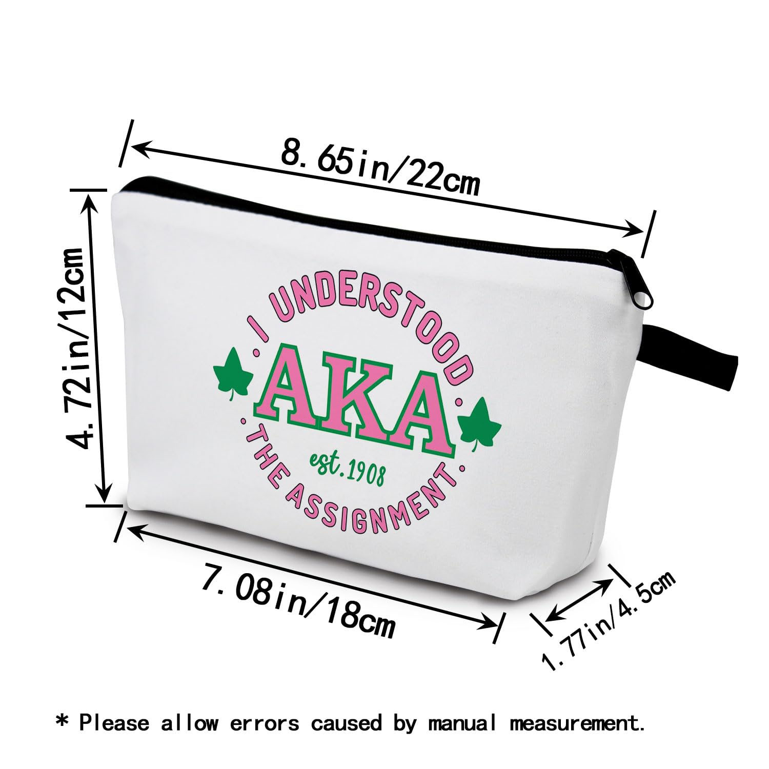 AKA Sorority Gifts Pink Green Sorority Makeup Bag Greek Sorority Cosmetic Bag Toiletry Zipper Pouch Gift for Sisters Women