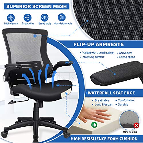 Icoudy Ergonomic Mesh Office Chair Mid Back Swivel Desk Chair Black Computer Chair With Flip-Up Armrests Lumbar Support Adjustable Height Task Chairs #TOP4