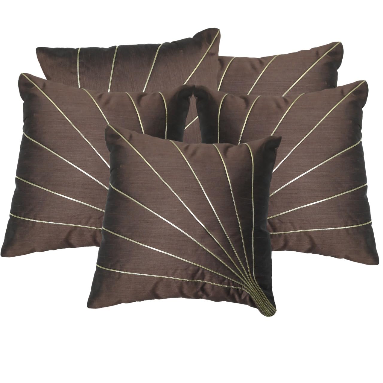 Sky Buzz Set of 5 Yellow Leaf Pattern Decorative Cushion Covers, 45cm x 45cm – Stylish Throw Pillow Covers for Home Decor (Brown)-image-25