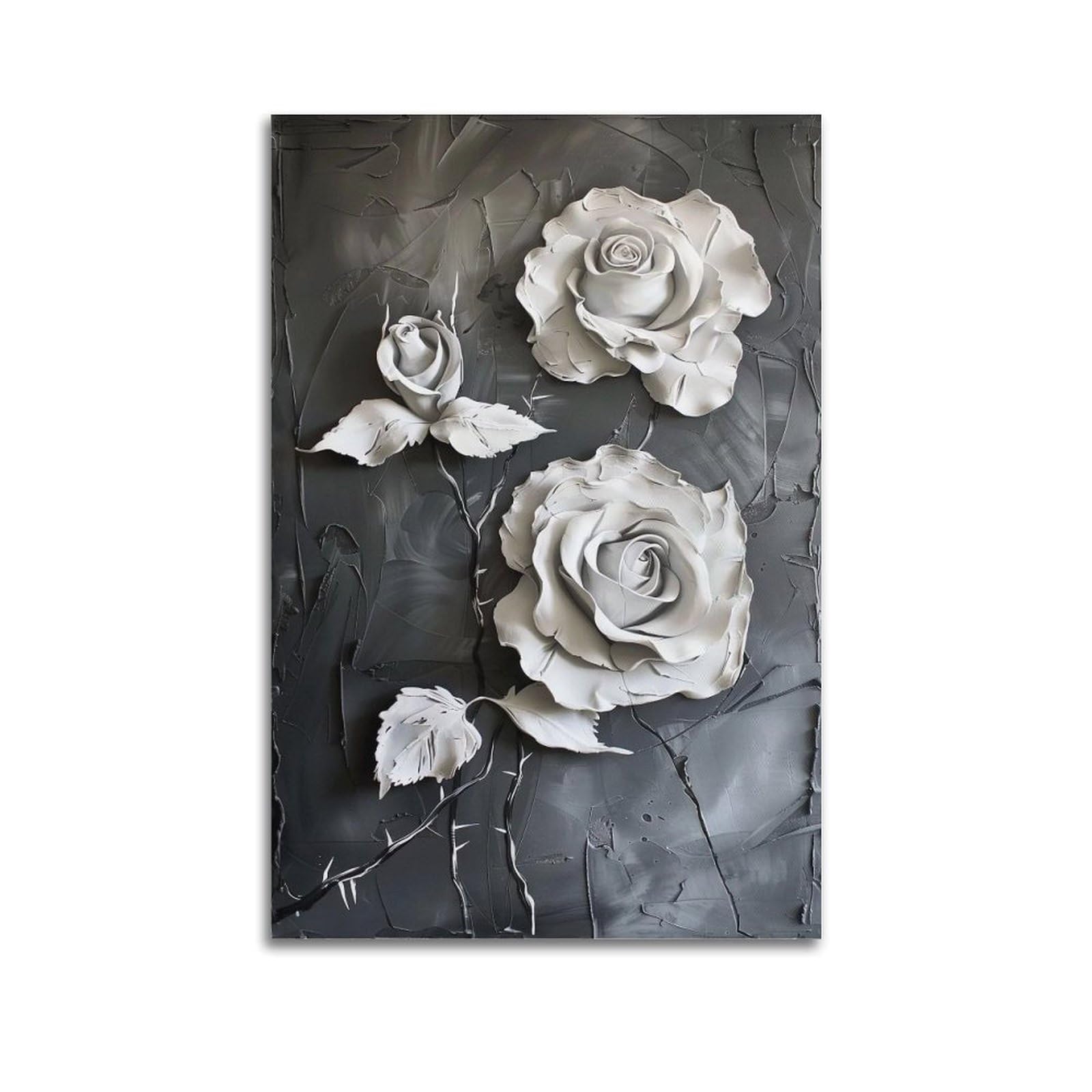 HUERYRYHY Sculpted White Roses 02 Poster Wall Art Canvas Vintage Aesthetic Painting Decor for Rooms 20x30inch Unframe-style
