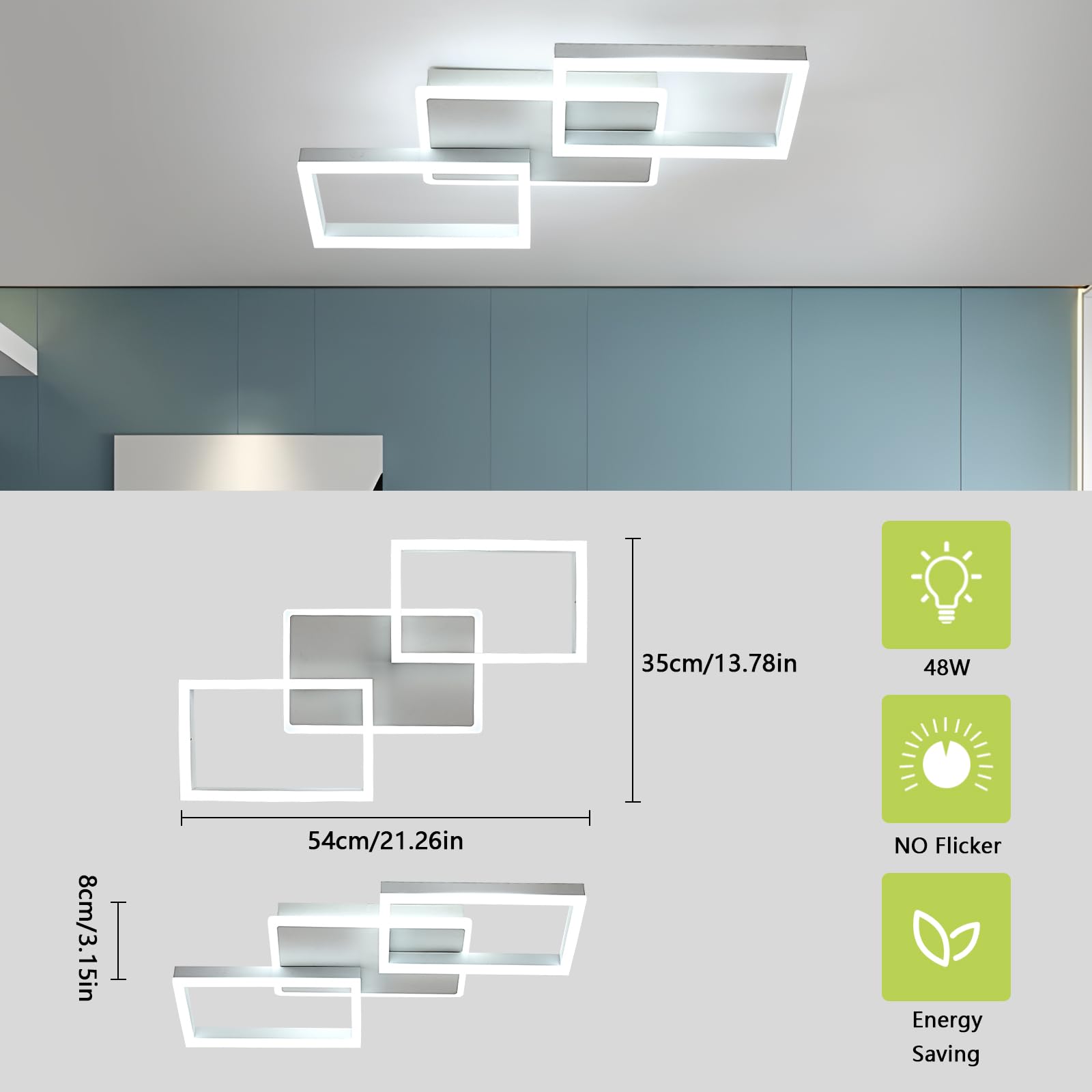 Tealight Plafoniera LED Soffitto, 46W Plafoniera LED Soffitto Moderna Quadrata Design, 5400LM Plafoniera Camera da Letto Bianco per Soggiorno Camere da Letto 6500K Luce fredda