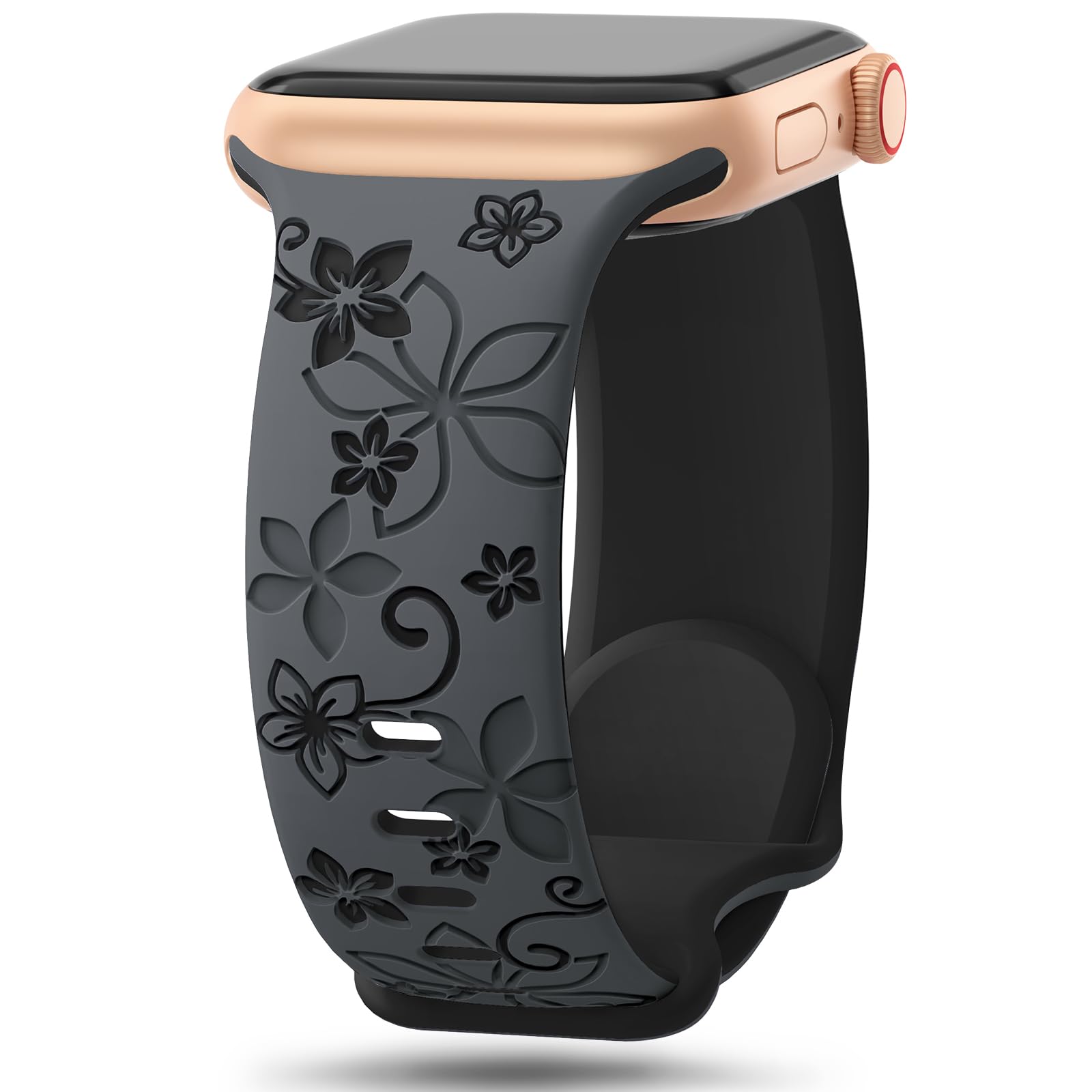 Floral Engraved Straps Compatible with Apple Watch Straps 41mm 40mm 38mm 42mm 44mm 45mm 49mm for Women,Cute Flower iWatch Bands Soft Silicone Sport Strap for iWatch Series SE 9 8 7 6 5 4 3 2 1 Ultra