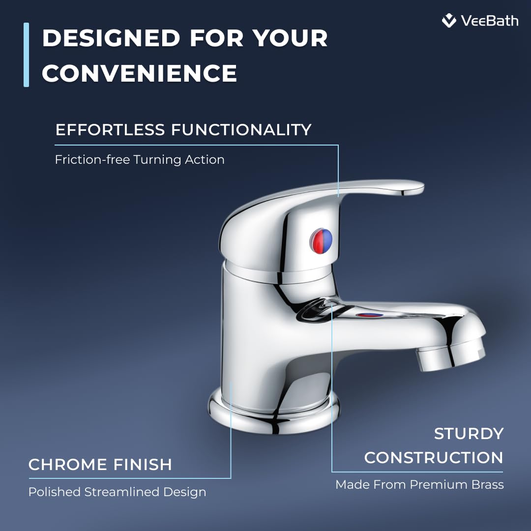 VeeBath Eco/Prima Mono bateria umywalkowa bateria łazienkowa umywalka umywalka jednouchwytowa mosiężna bateria mieszająca z wyskakującymi odpadami - chrom