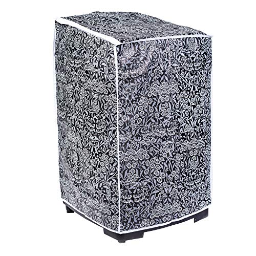 Image of Classic Top Load Washing Machine Cover Suitable for Bosch Back Panel 9 Kg, 9.5 Kg, 10 Kg, 10.5 Kg, 11 Kg (66cmsX63cmsX99cms, Black Flower, Large)
