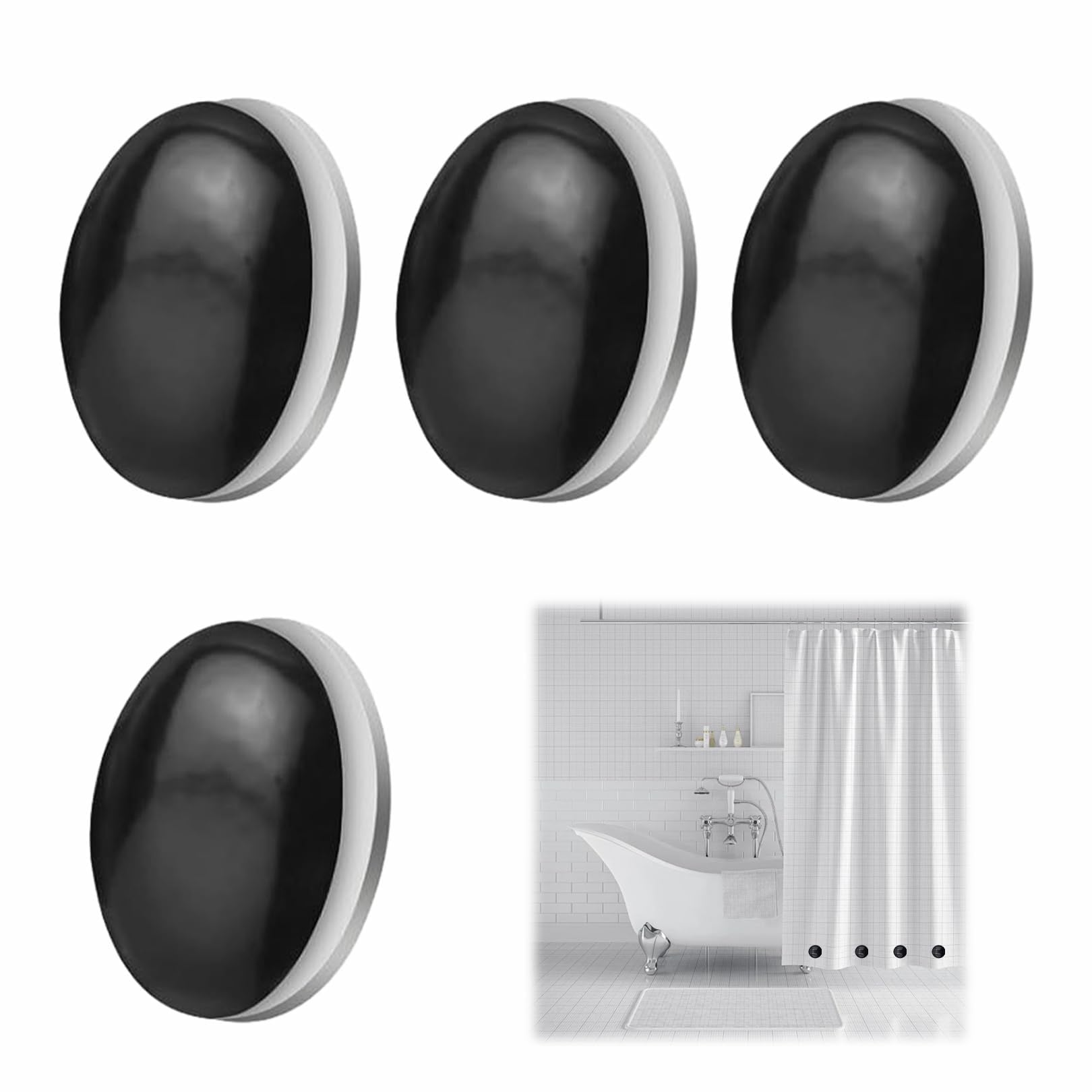 Zyssby 4 Pcs Curtain Weights,Black Round Curtain Magnets,Shower Curtains Weights,No Falling Apart Shower Curtains Magnets,for Tablecloths and Showers Liners Refrigerator Flag,Prevents Blowing