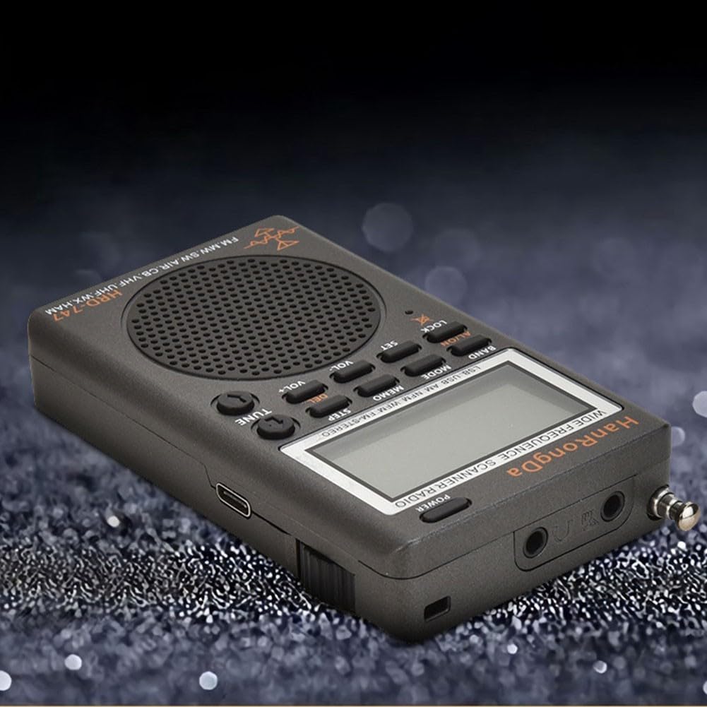HRD-747 SSB Radio de onda corta FM estéreo con reloj y antena de cable de 10 pies Banda AM sintonización digital Receptor de radio portátil Tecnología de carga USB 1000 Frecuencias de radio Memoria