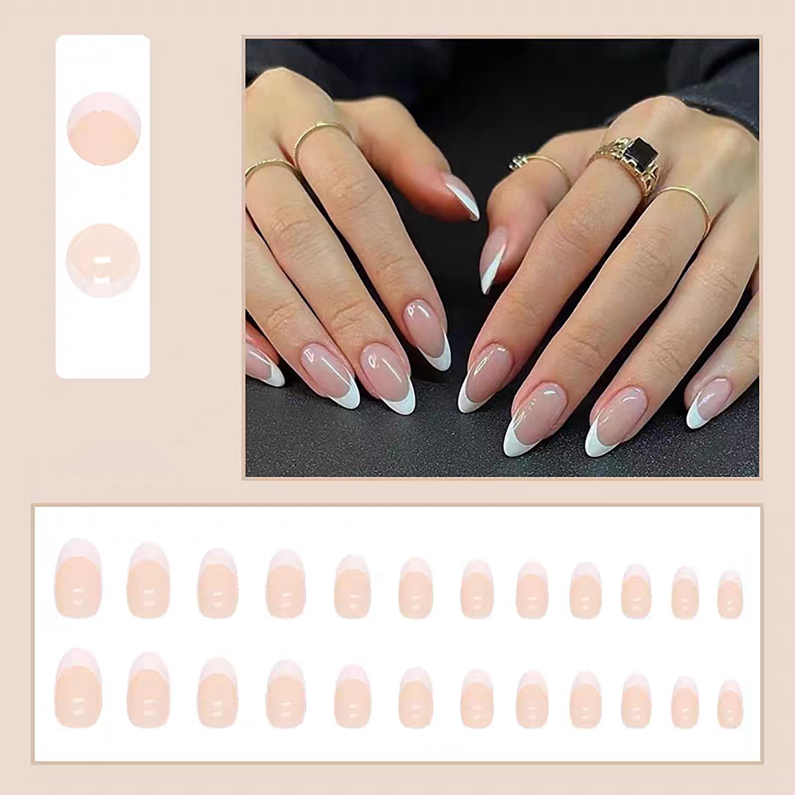 YUISI 24Pcs Press on Nails Kit Reusable Fake Nails Sets, Full Cover Artificial Fingernails, Translucent White Color Nails for Girls(Comes with a Wearable Tool Kit)