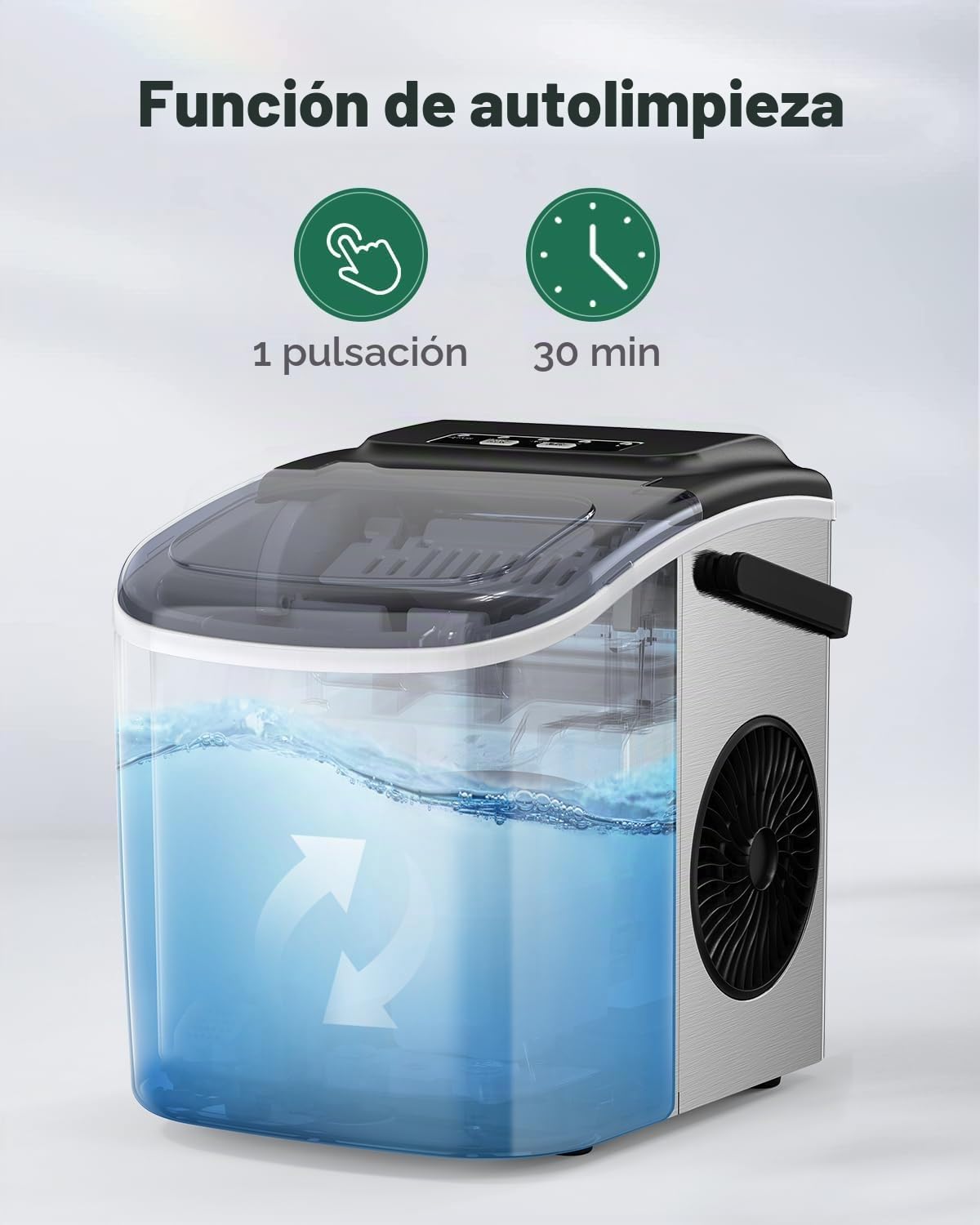 Silonn Máquina de cubitos de hielo pequeña con asa, 9 cubitos de hielo en solo 6 min, 12 kg en 24 horas, autolimpiable, compacta, con 2 tamaños de hielo, ideal para cocina, oficina y fiestas, color