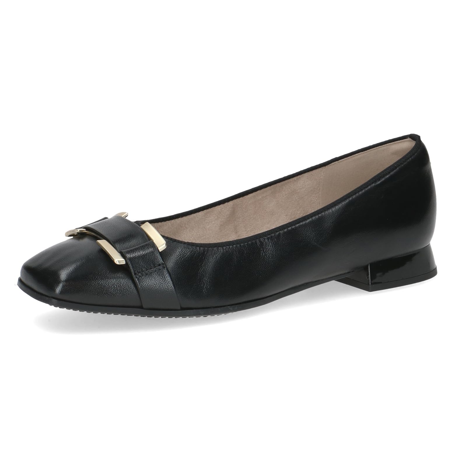 CAPRICE Women Ballet Flats Leather Low Heel, Black (Black Nappa), 6.5 UK