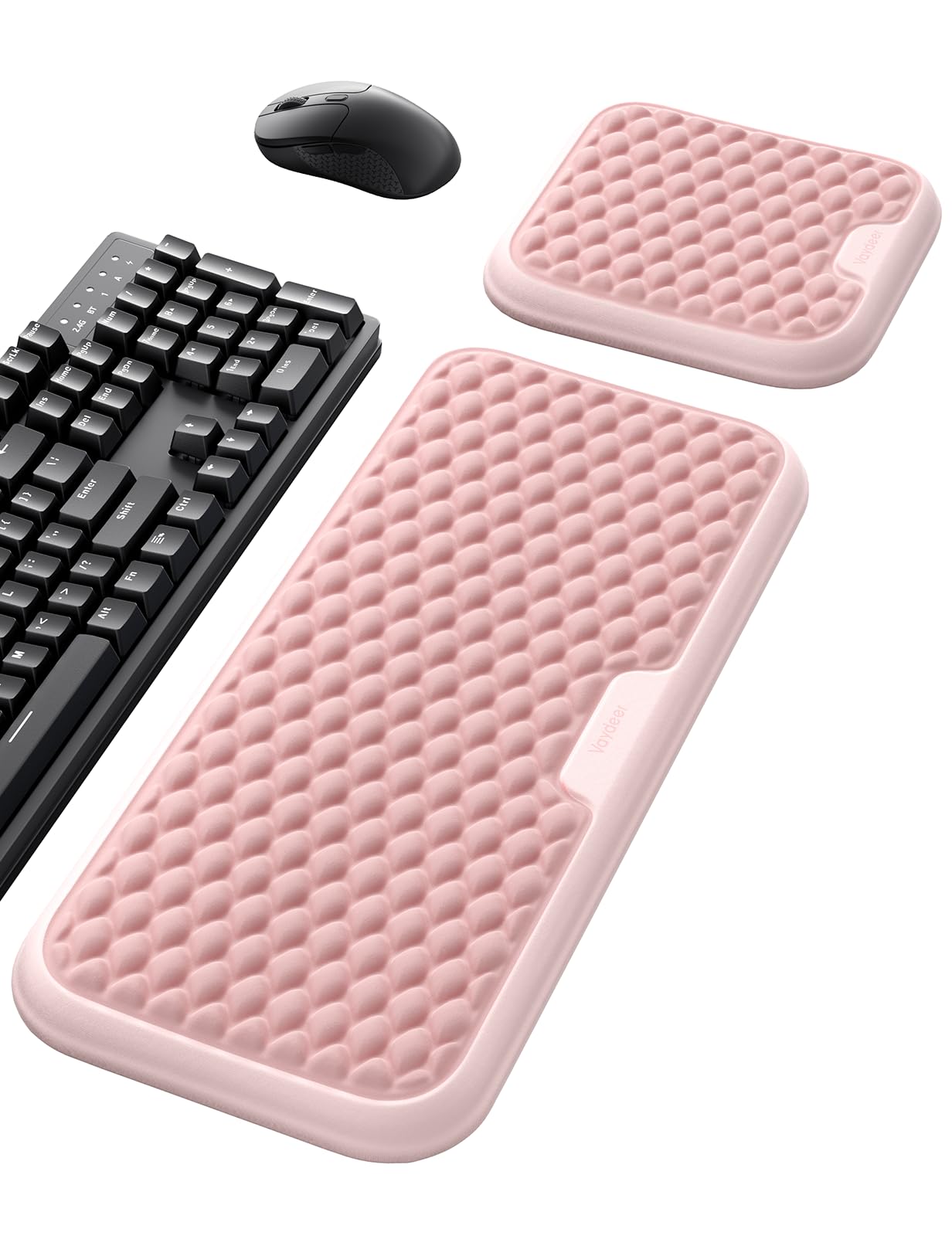 VAYDEER Ergonomic Keyboard Wrist Rest and Mouse Pad Set, Extra Wide Memory Foam Support for Wrist Forearm Elbow, Non-Slip Breathable Desk Pad for Work Gaming, Pink