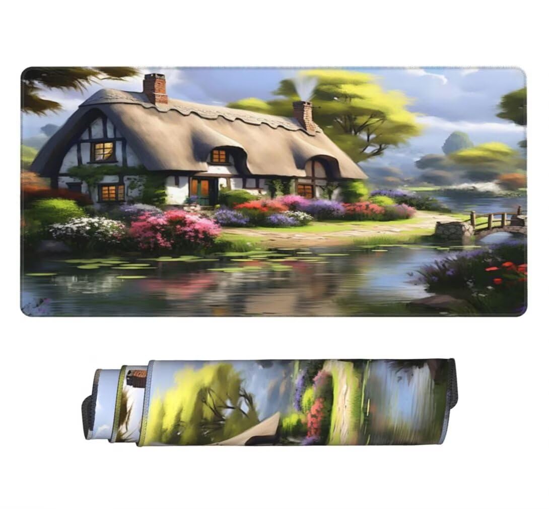 Tappetino Mouse XXL 1000x500mm Casa da Favola Grande Mouse Pad, Tappetino Scrivania con Bordi Cuciti, Grande Mousepad Gaming con Base Antiscivolo per Giocatori, Ufficio e Casa (Fiume) -MP1550