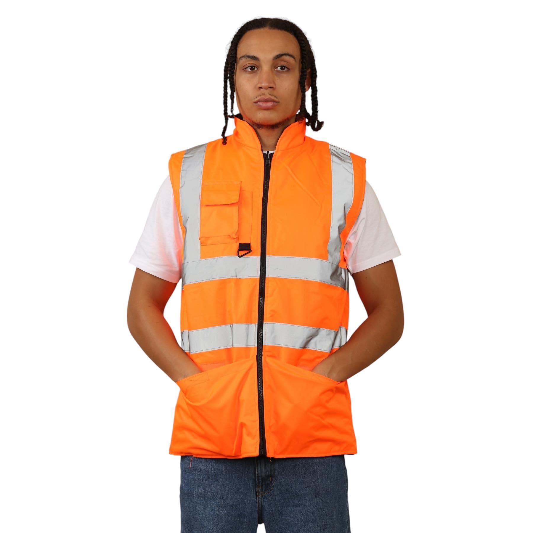 Chaleco de alta visibilidad con forro polar reversible de alta visibilidad para hombre, ropa de trabajo, chaleco de seguridad sin mangas de alta visibilidad con dos bolsillos, soporte para