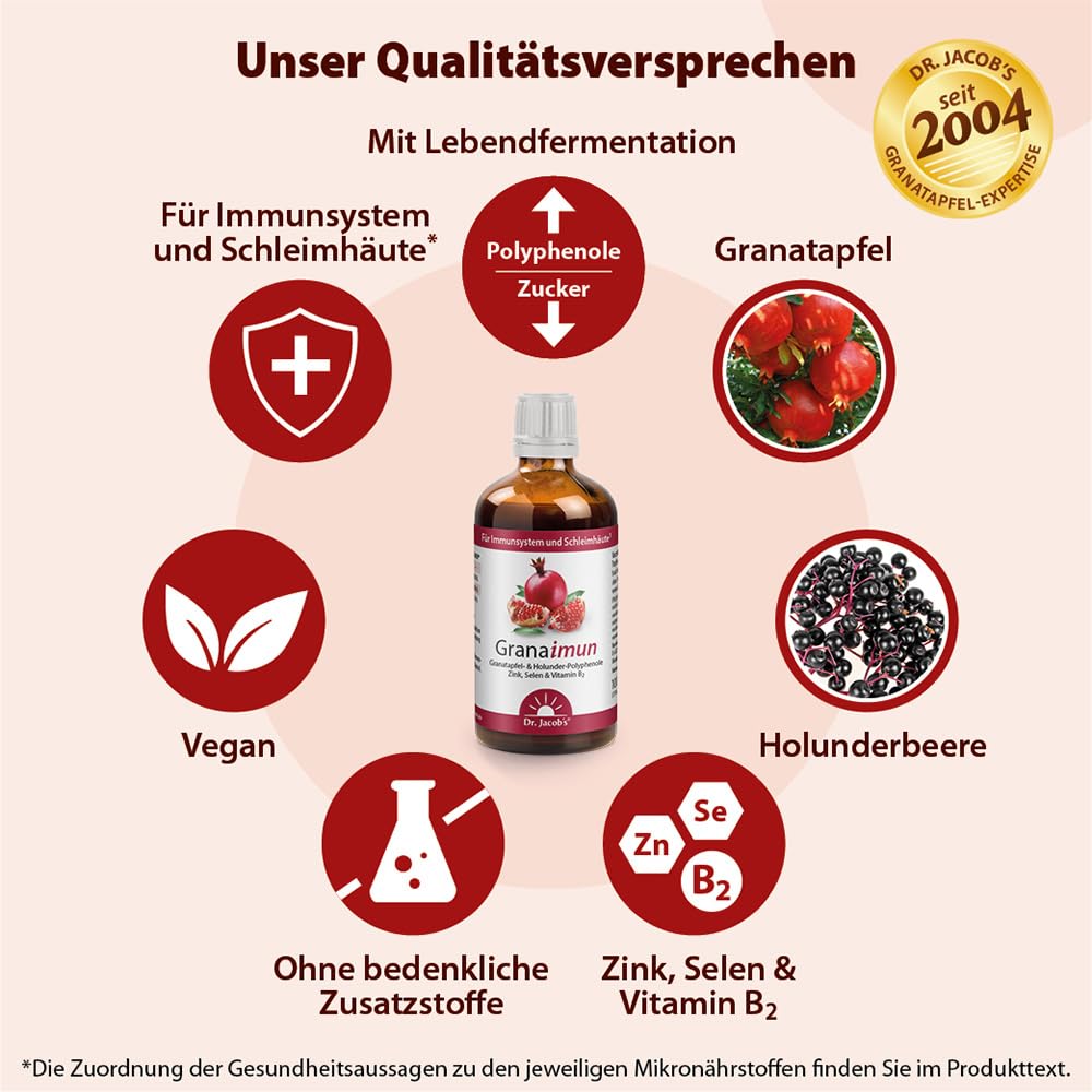 Granaimun von Dr. Jacob's 100 ml Flasche I mit Zink, Selen und Vitamin B2 I für Immunsystem¹, Zellschutz² und Schleimhäute³ I 33 Portionen