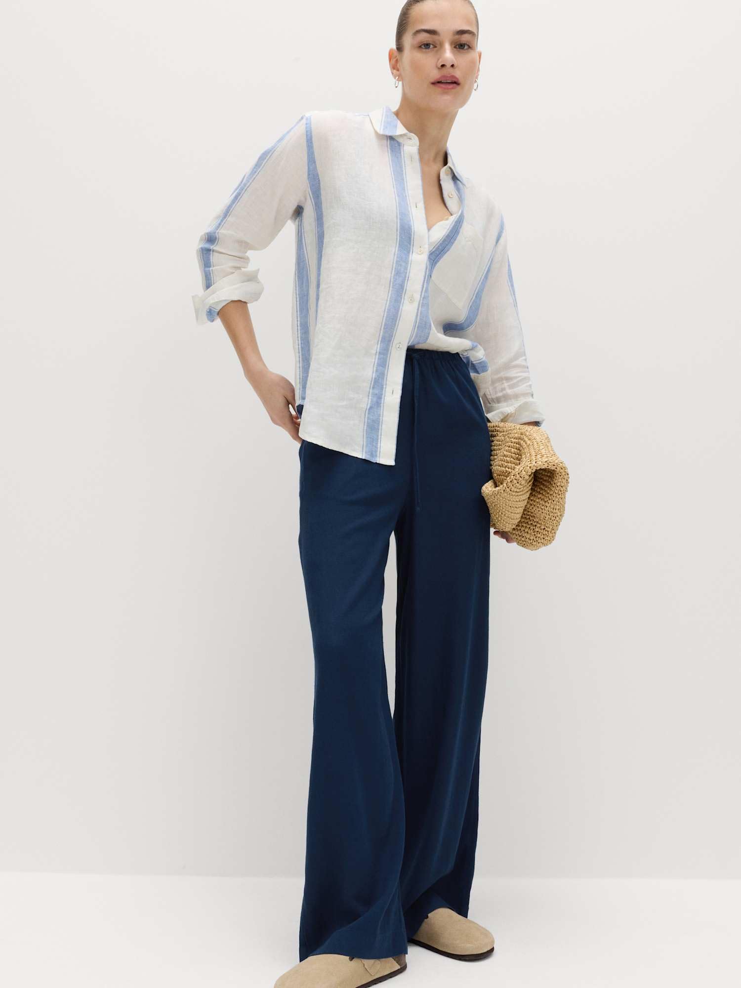 Marks & Spencer Pantaloni a Gamba Larga con Coulisse in Misto Lino