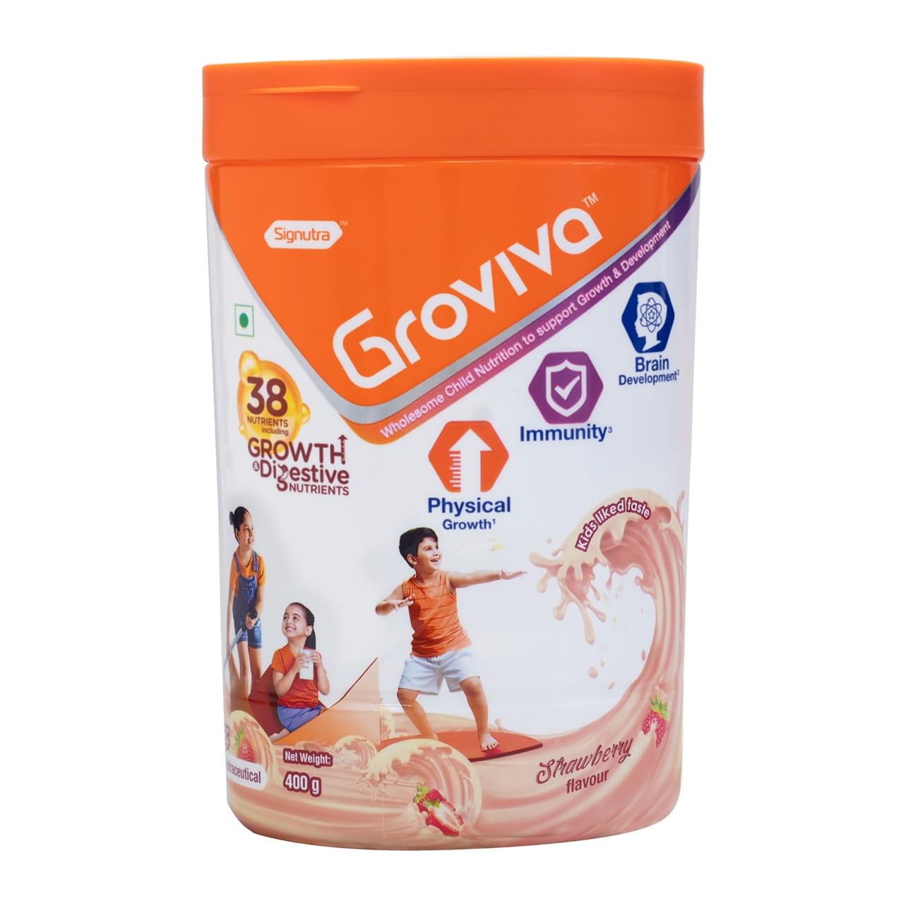 Groviva Wholesome Child Nutrition for Growth & Development - 400g Jar (Strawberry)