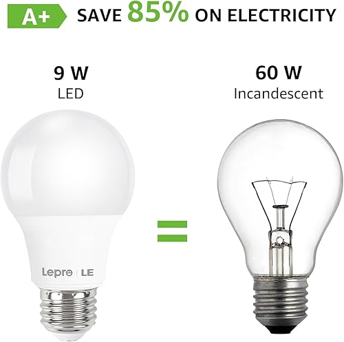 Miniatura 3 de Lepro Bombillas LED equivalentes a 60 W, 9 W, 800 lúmenes no regulables, luz blanca diurna 5000 K, base media estándar A19 E26, 10000 horas de vida