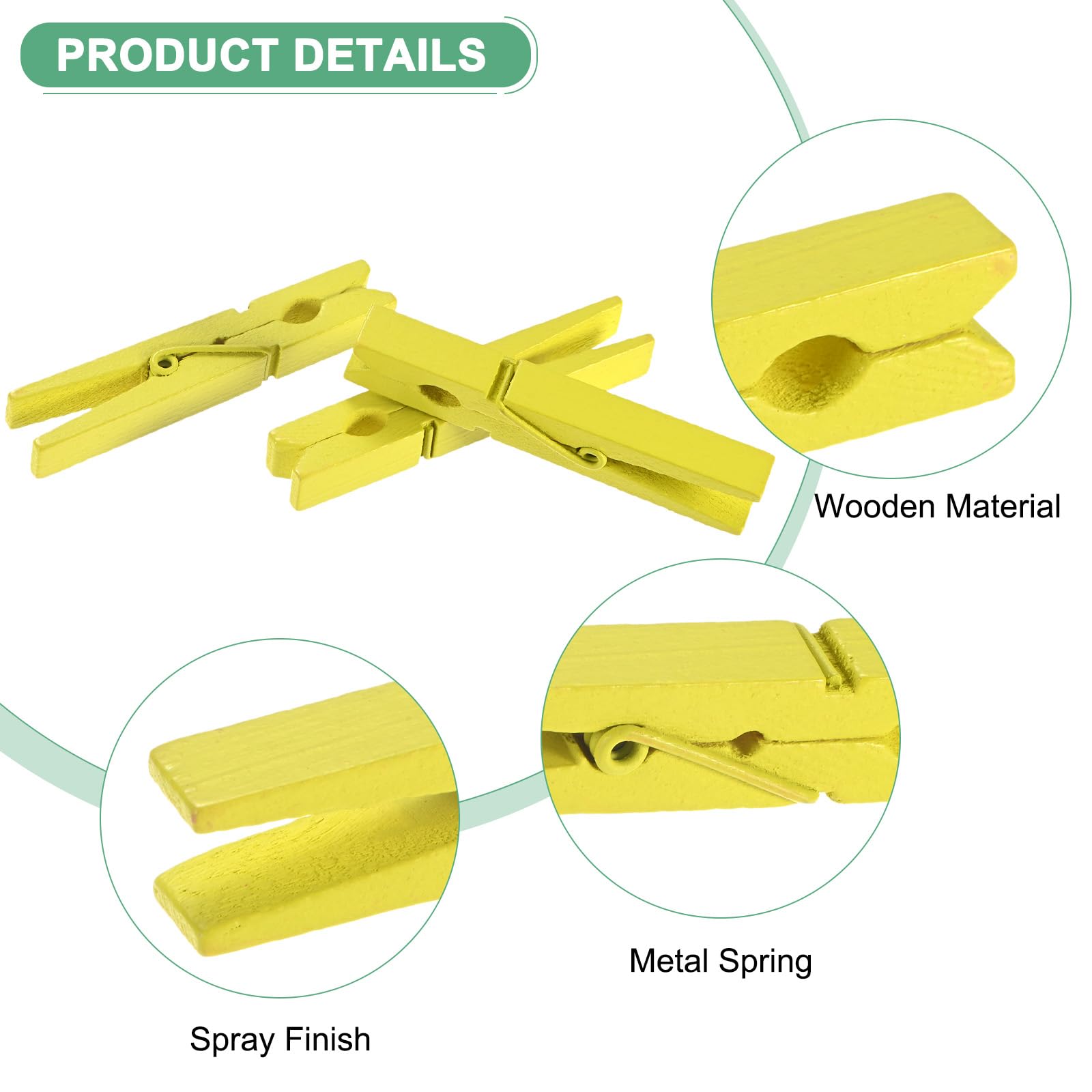 M METERXITY 50-Pack Colored Clothespins Wooden, 2.8 Inch/72mm Colorful Clothes Pins for Hanging Clothing/Crafts/Pictures, Wooden Clothespins [Yellow]