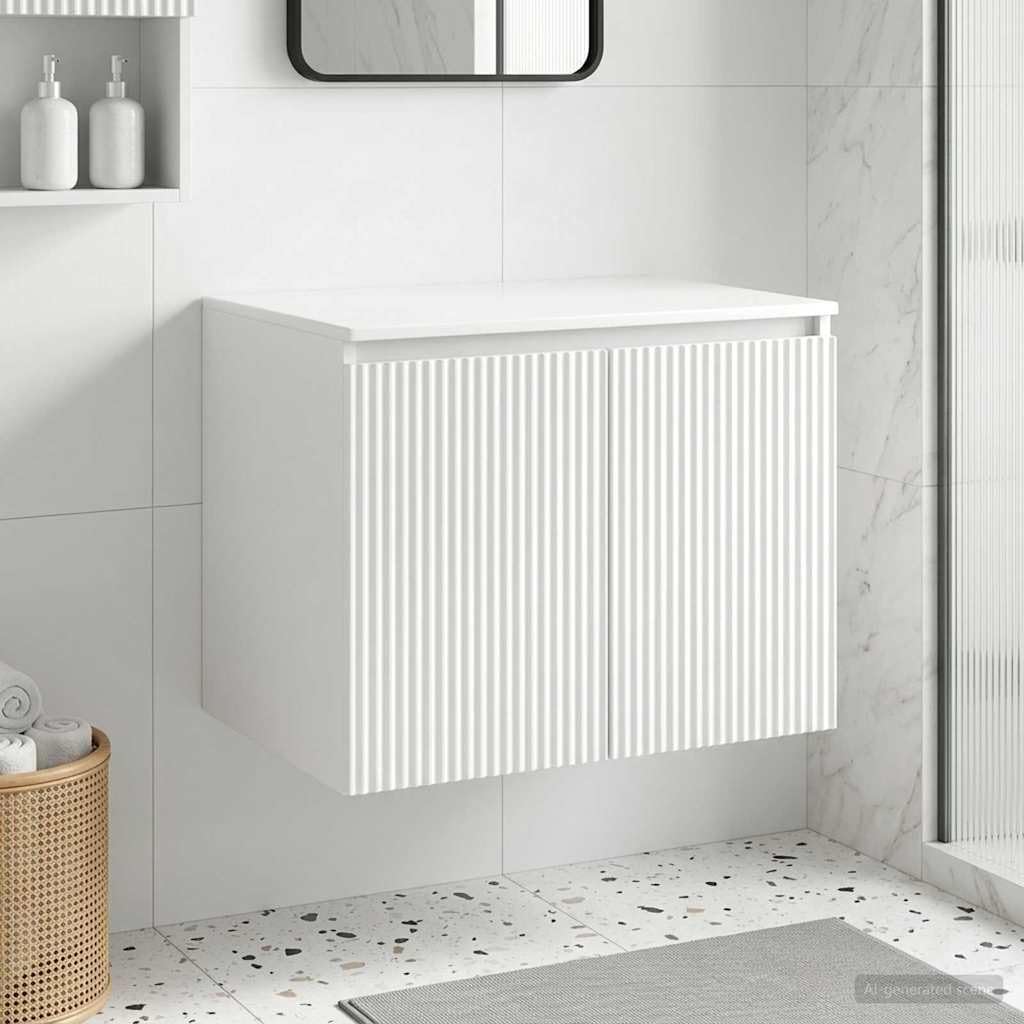 Armoire de salle de bain murale blanche en bois 62,5 x 44,5 x 50 cm avec beaucoup d'espace de rangement et porte, meuble de salle de bain peu encombrant pour lavabo
