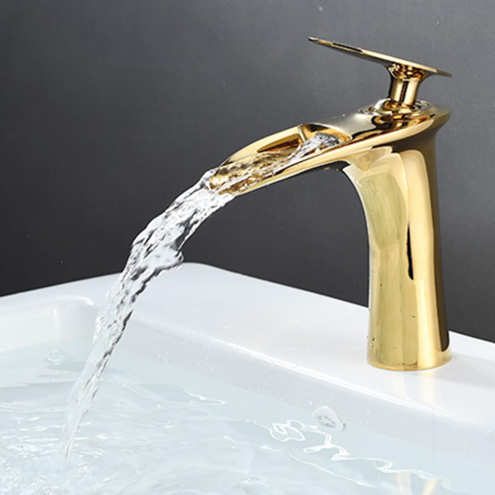 Wasserfall-Wasserhahn Für Waschbecken – Edelstahl, Einhebel, Weißgold, Keramikkartusche