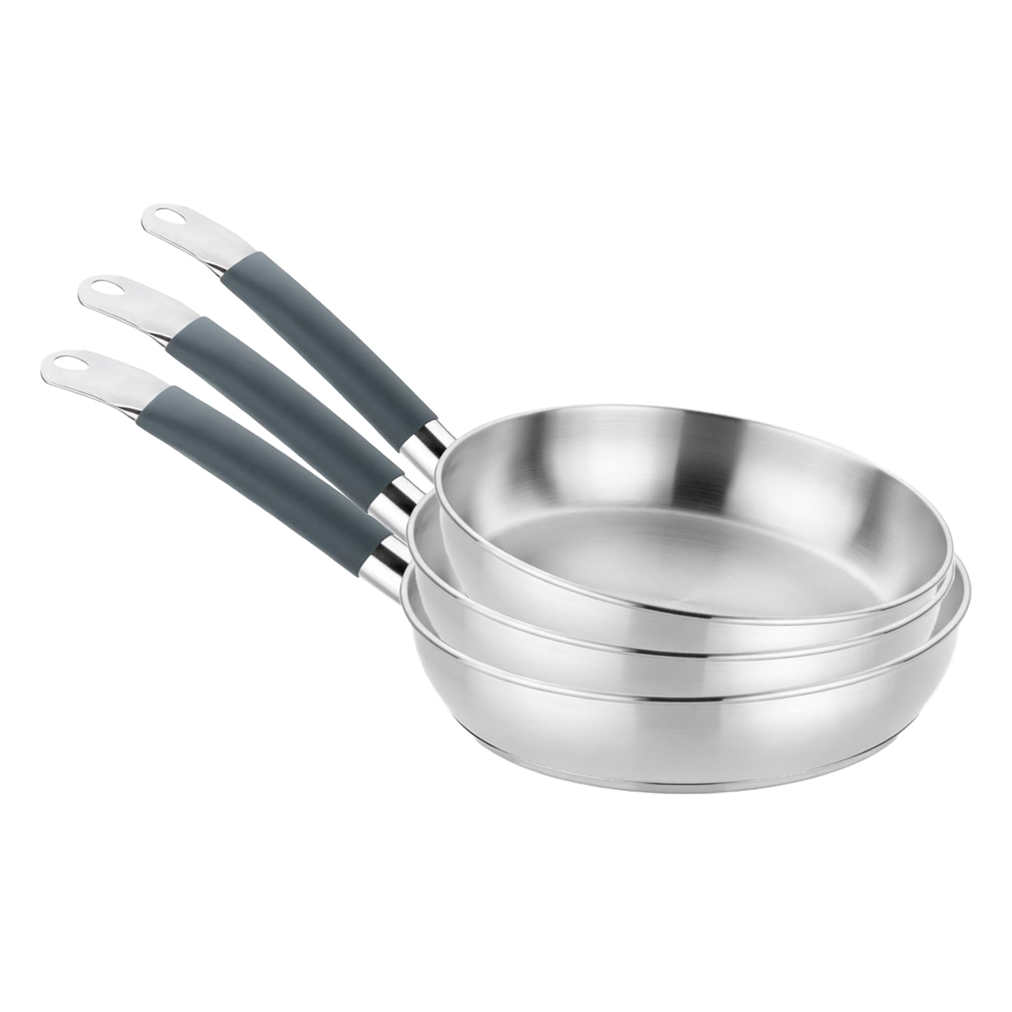 BRA COOKWARE Master 3 Frying Pan Set | 8 + 9.5 + 11 inches Professional Skillets | Stainless Steel Frypan | All Stovetop Compatible - Full Induction Skillet | PFAS Free | w/o Non-Stick | Shiny Finish