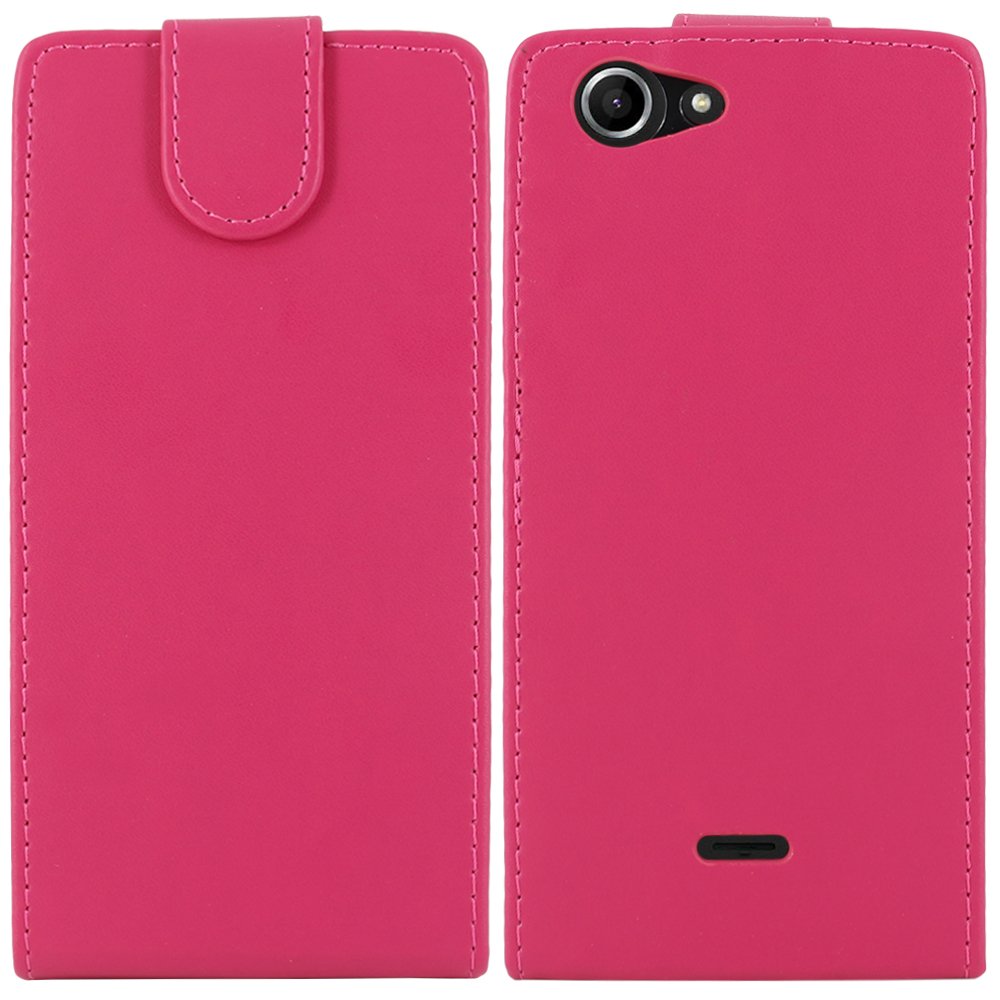 Cover E Pellicola Per Wiko Pulp 4G: Custodia In Pelle PU Rosa Con Risvolto Verticale E Vetro Temperato