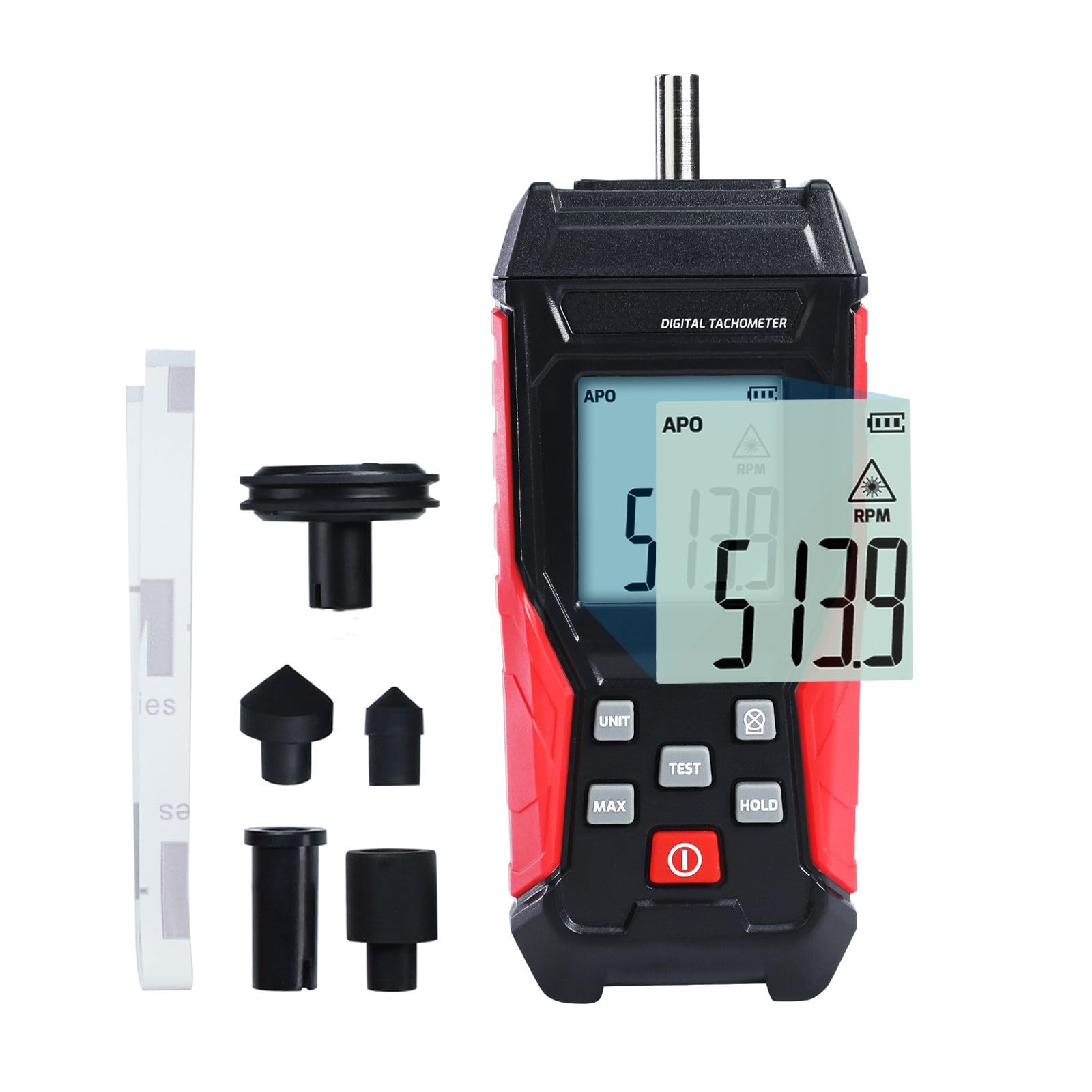 Numérique Tachymètre 3~100 000RPM Sans Contact et Contact Gamme de 3 à 19 999RPM Vitesse Mètre avec Rétroéclairage, Max/Min/AVG RPM pour Automobile Diagnostique, Industriel Machinerie