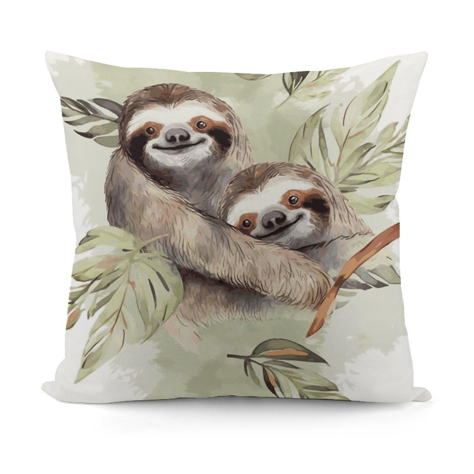 VstaDank Watercolor Sloth Throw Pillow Covers 18x18 Inch Soft Couch Home Decor Cushion Cover Comfortable Plush Square Cushion Case Farmhouse Decorative Pillowcase for Living Couch