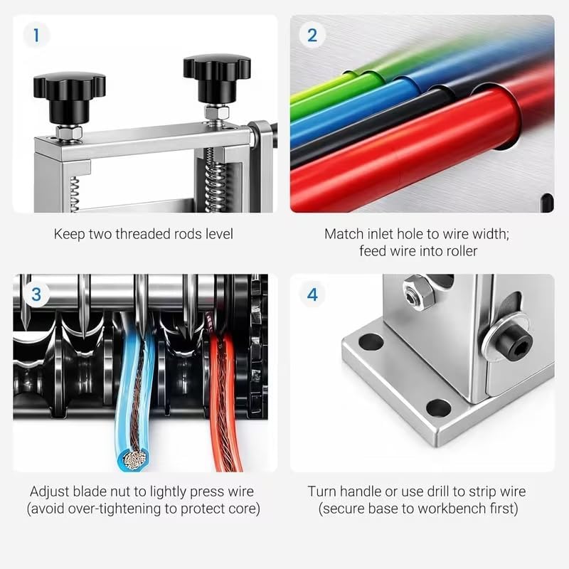 Image of 6-in-1 Manual Wire Stripper Machine with Hand Crank & Drill-Operated Auto Mode, 1-17mm Cable Stripping Tool, 5 Carbide Blades & 6 Tracks, Copper Wire Peeler for Scrap Recycling, Kabadi, Electrician
