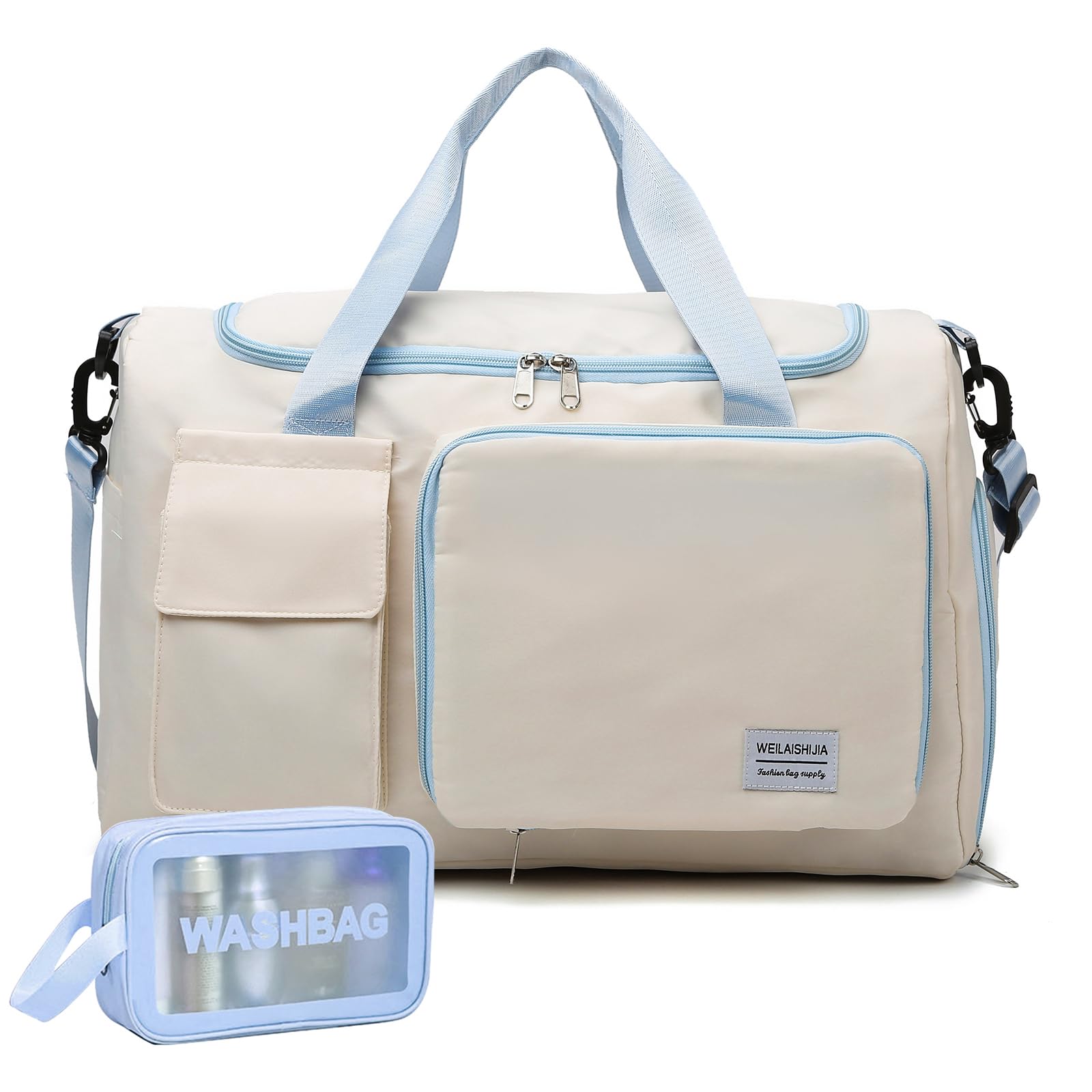 Small Gym Bag for Women, Travel Duffle Bag Carry On Weekender Bag with Shoe Compartment, Z5#White Blue, 11 * 19.6 * 8.2 inches, Gym Bag&Toiletry Bag â image 1