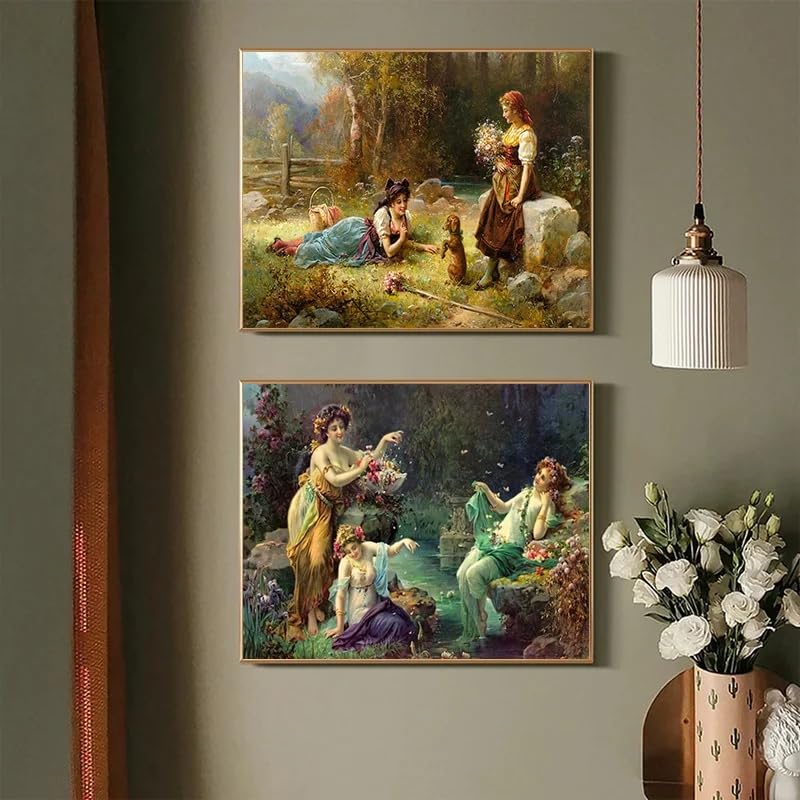 Hans Zatzka peinture sur toile Renaissance tableau vintage noble dame décoration murale salon
