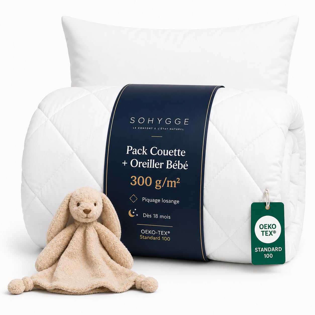 SOHYGGE Pack Couette Enfant 100 x 135 + Oreiller 35 x 55 cm – pour lit 70 x 140 cm – Ultra Doux – 4 Saisons – Lavable à 60°C – Certifié Oeko Tex – Parure de lit Enfant bébé