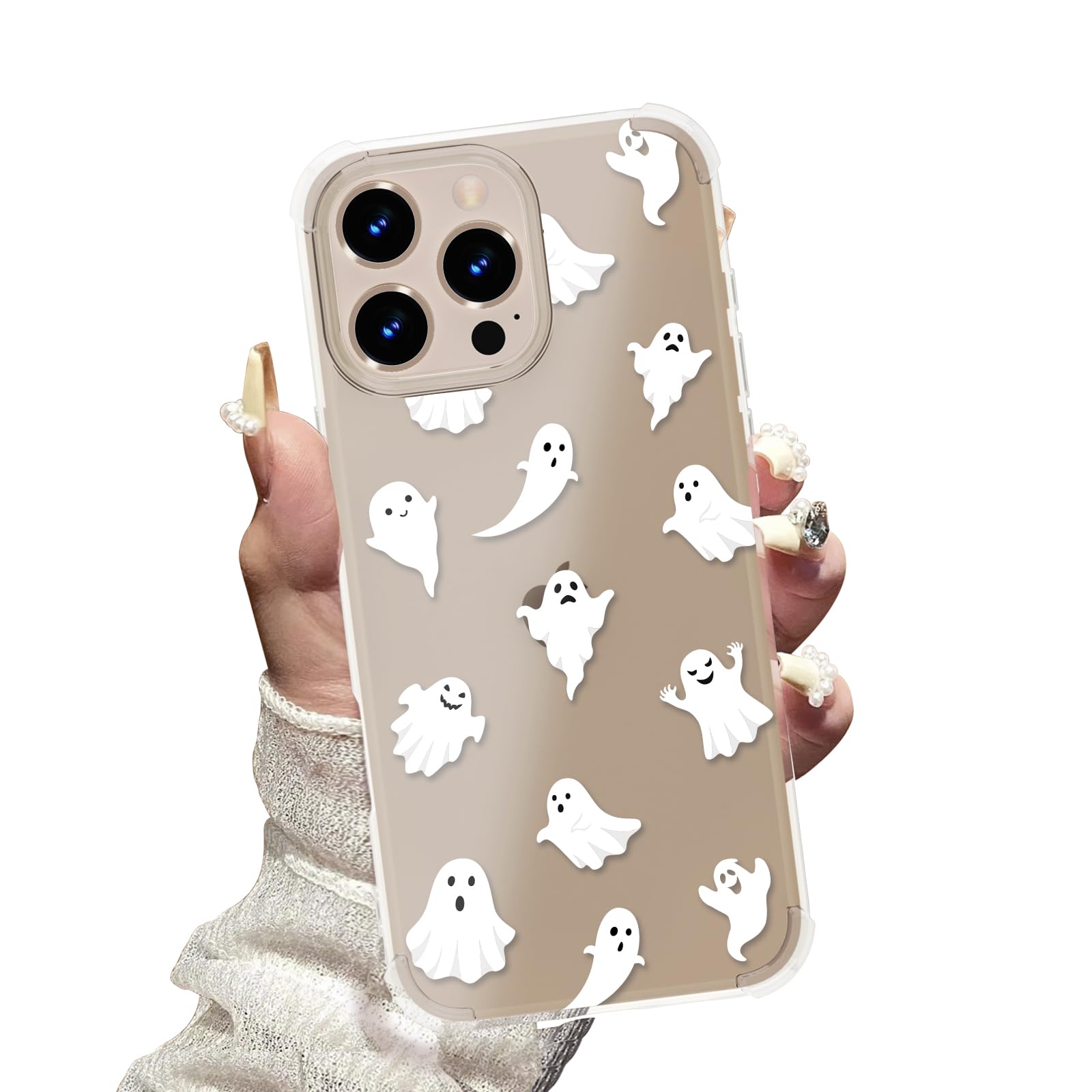 Compatible with iPhone 16 Pro Max Case Halloween Phone Case for Women Girls  Girly Clear Cute Ghost Pattern Soft TPU Slim Phone Case, Ghosts