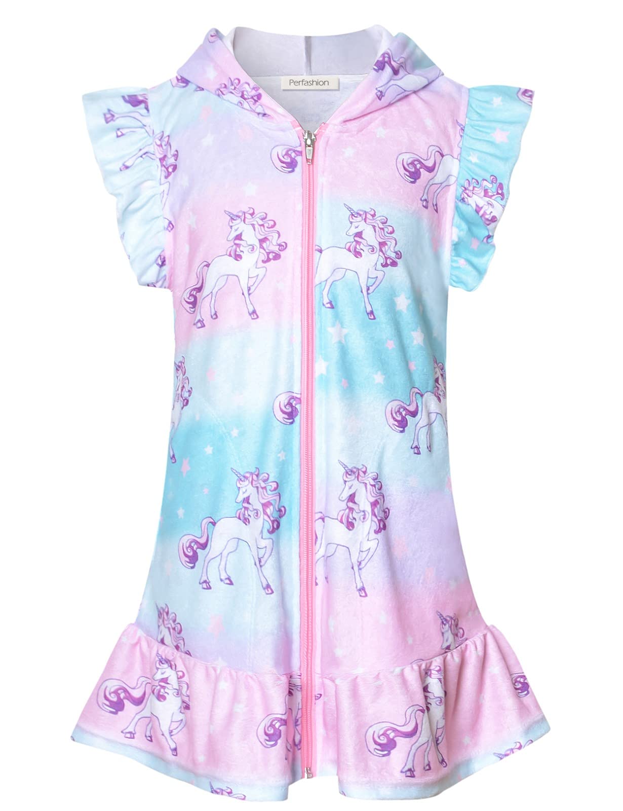 Perfashion Swimwear Cover Up for Girls Terry Swim Cover Ups Hooded Kids Zip-up Cover-ups