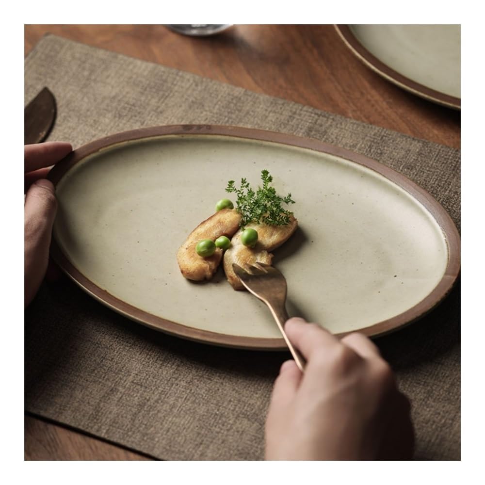 Ceramiczne talerze obiadowe, duży owalny talerz rybny na parze, zastawa stołowa retro do serwowania, trwały zestaw zastawy stołowej do domu, restauracji, elegancki design na każdą okazję