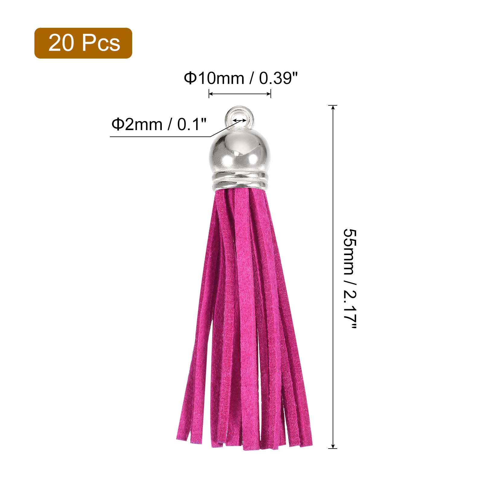 HARFINGTON 20 llaveros con borlas de cuero de 2.2 pulgadas con tapa plateada para colgantes, pulseras, joyas, manualidades, decoración, fucsia