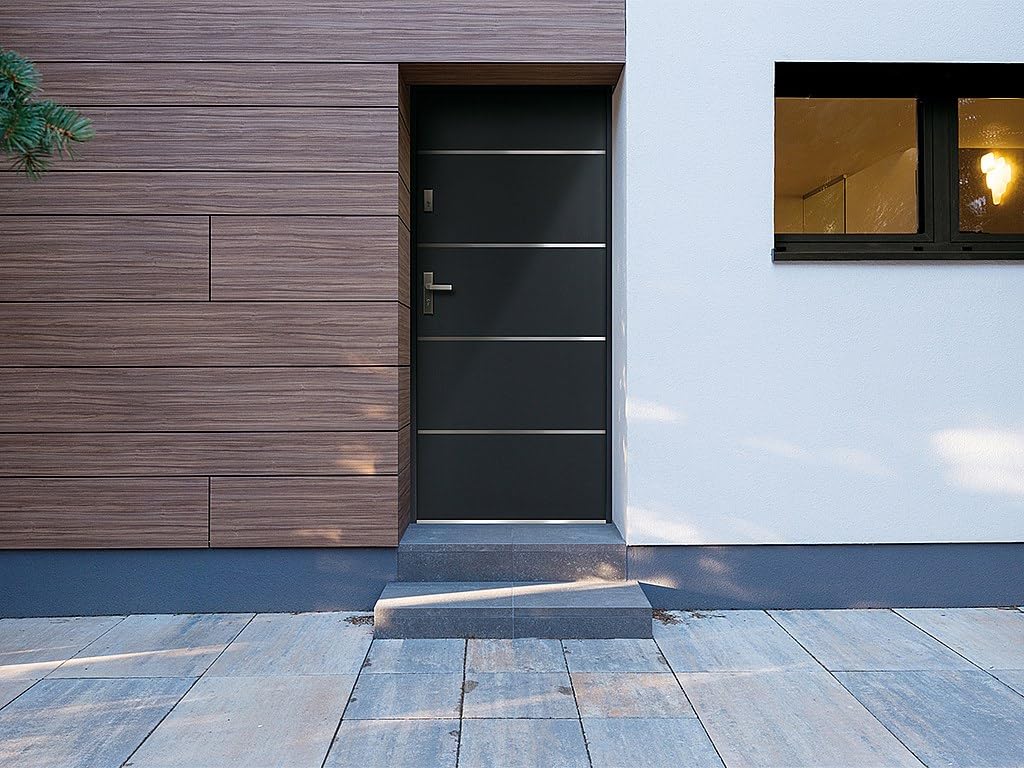 Vente-unique-Puerta de entrada de acero y inox Alt. 207 x Ancho 100 cm antracita - se abre hacia la derecha NAXARA